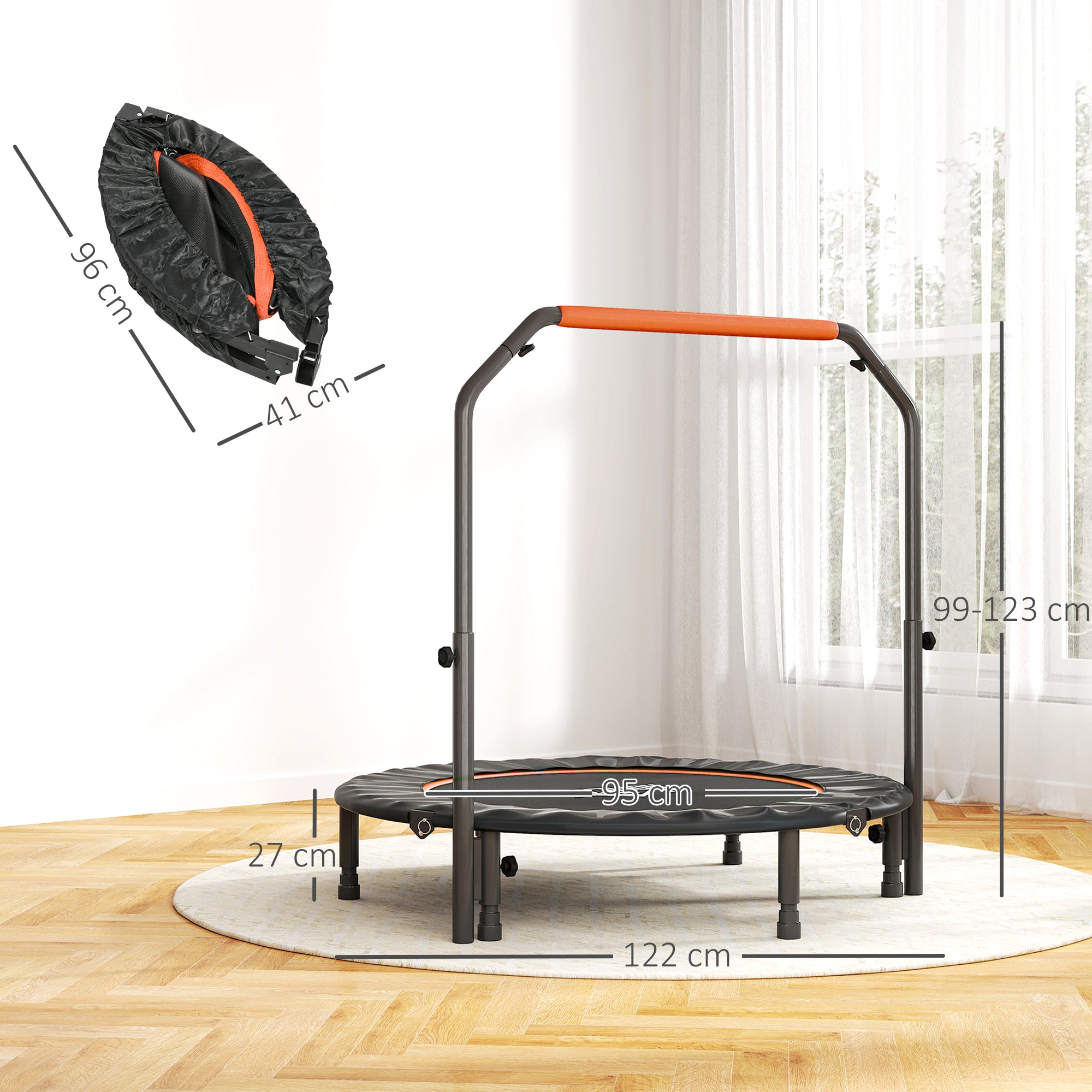 HOMCOM 48" Foldable Mini Fitness Trampoline, with Adjustable Foam Handle, Orange - anydaydirect