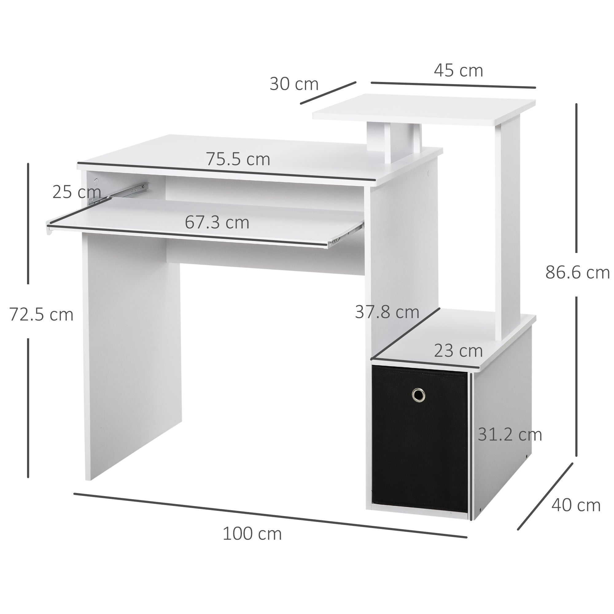 HOMCOM Computer Desk with Sliding Keyboard Tray Storage Drawer Shelf Home Office Workstation White - anydaydirect