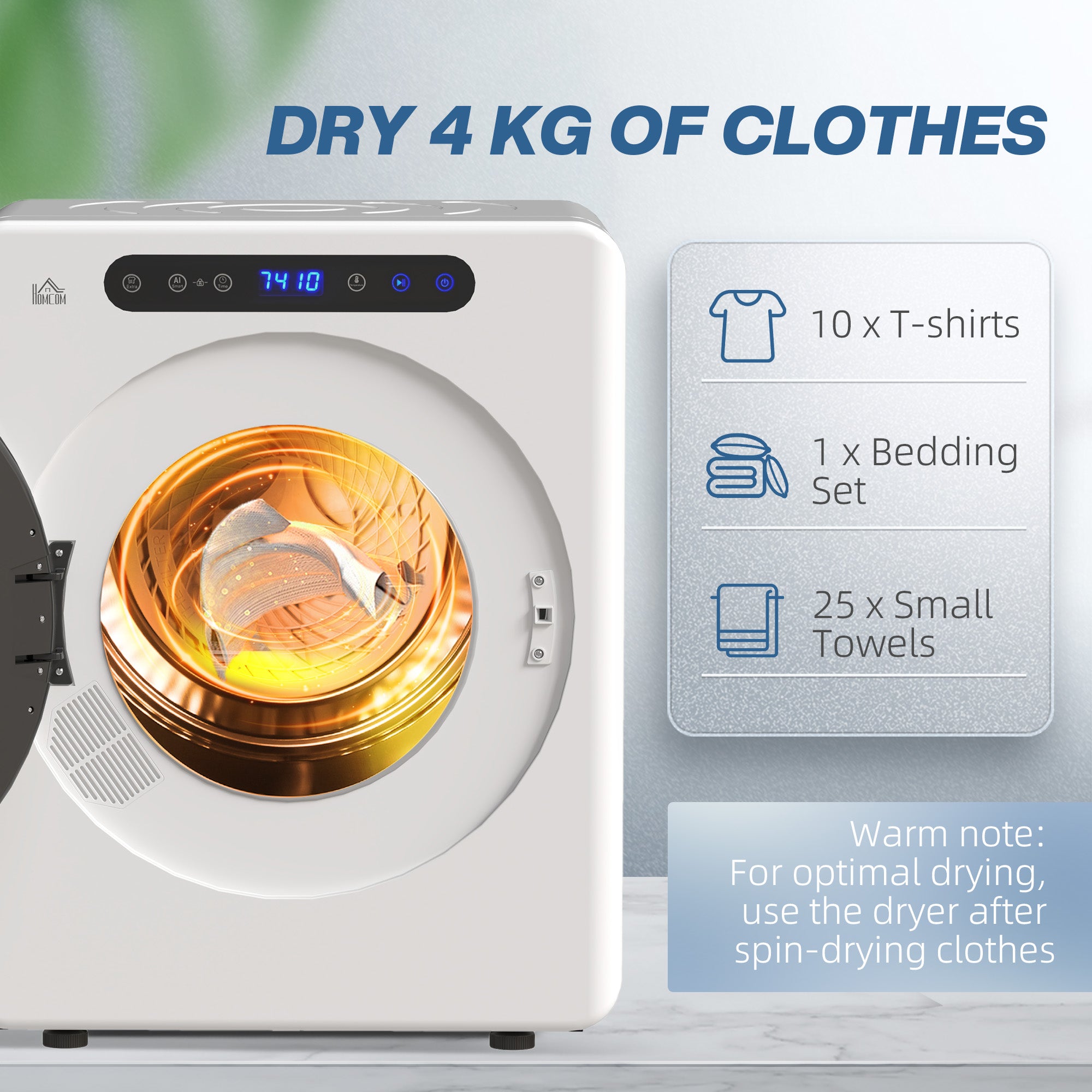 HOMCOM 4kg Compact 40-60? Tumble Dryer - White - anydaydirect