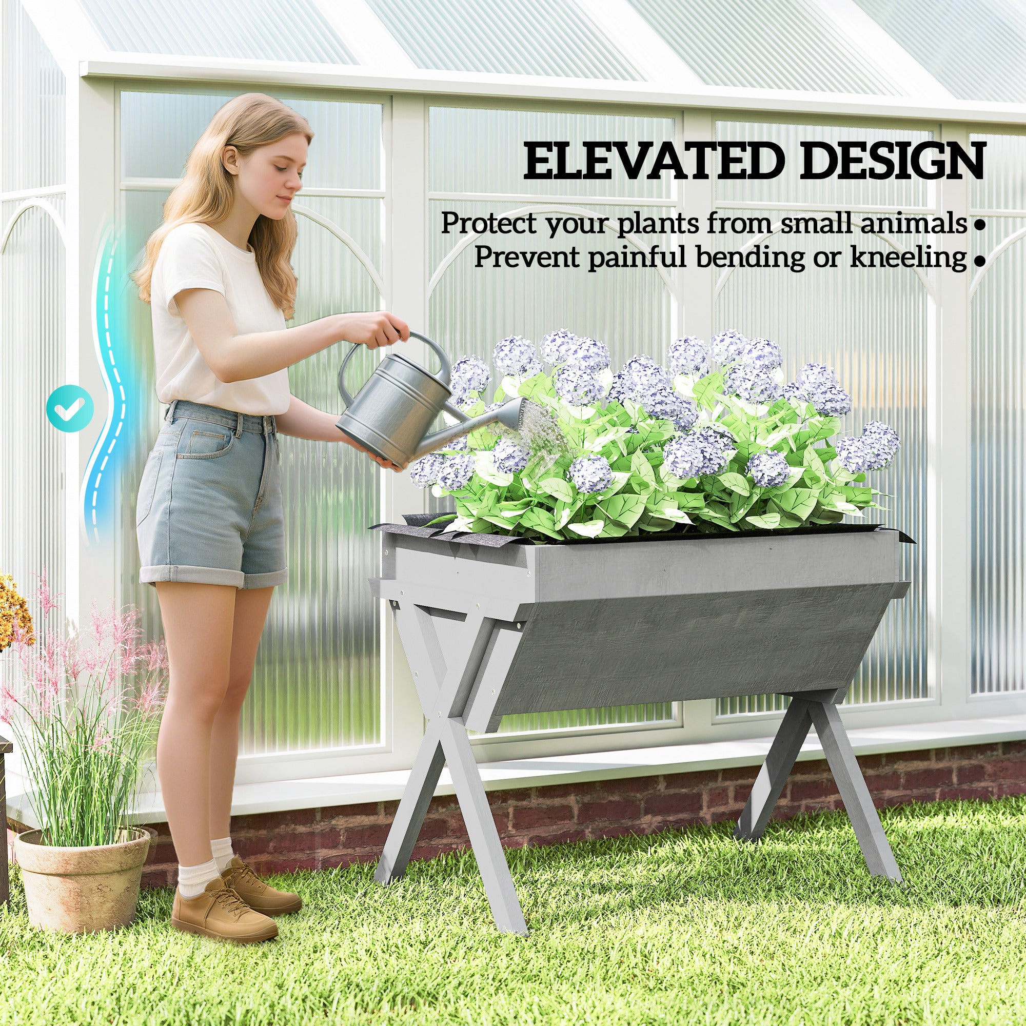 Outsunny Wooden Raised Garden Bed with Bed Liner, Elevated Planter Box with Legs, Light Grey - anydaydirect
