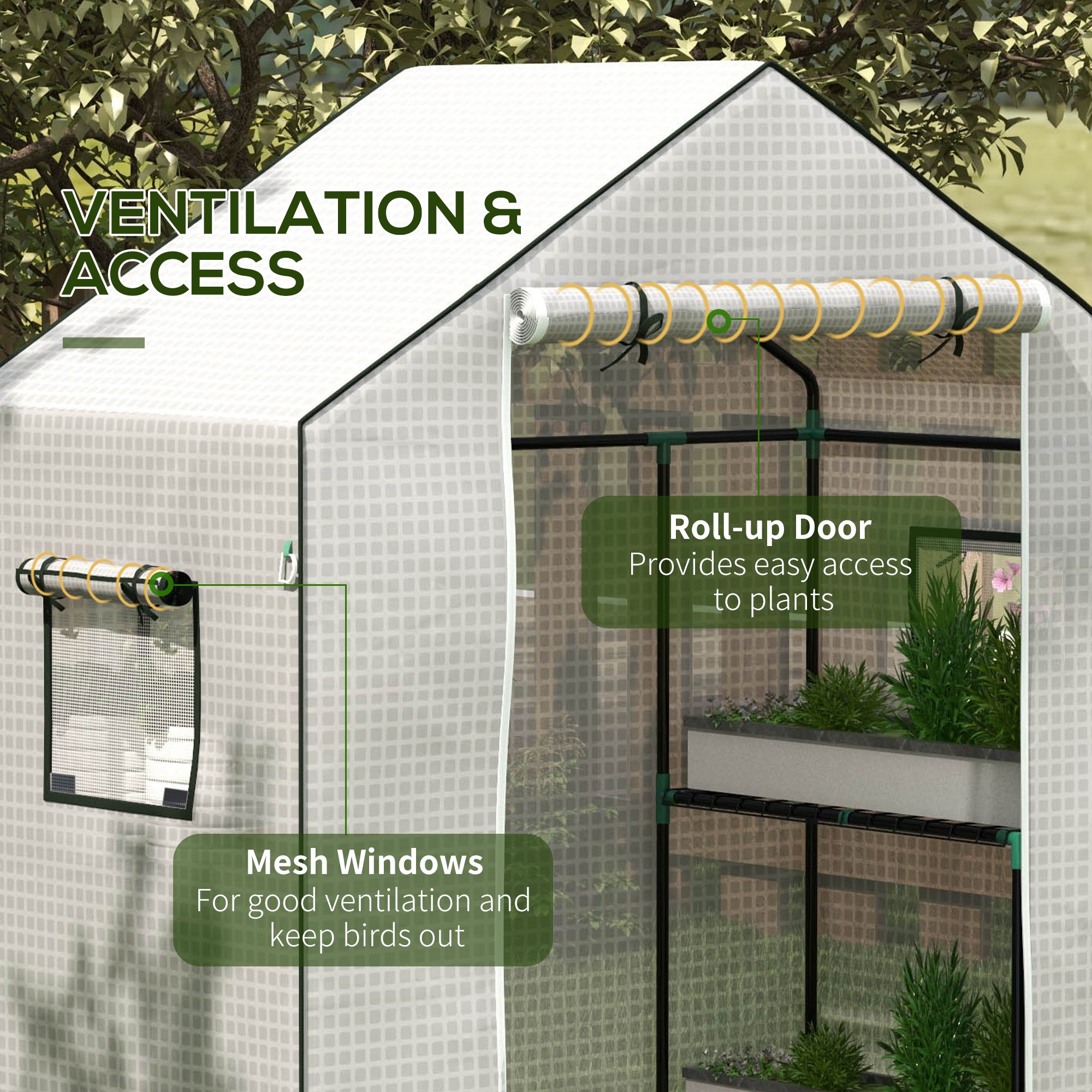 Outsunny Greenhouse Cover Replacement Walk-in PE Hot House Cover with Roll-up Door and Windows, 140 x 73 x 190cm, White - anydaydirect