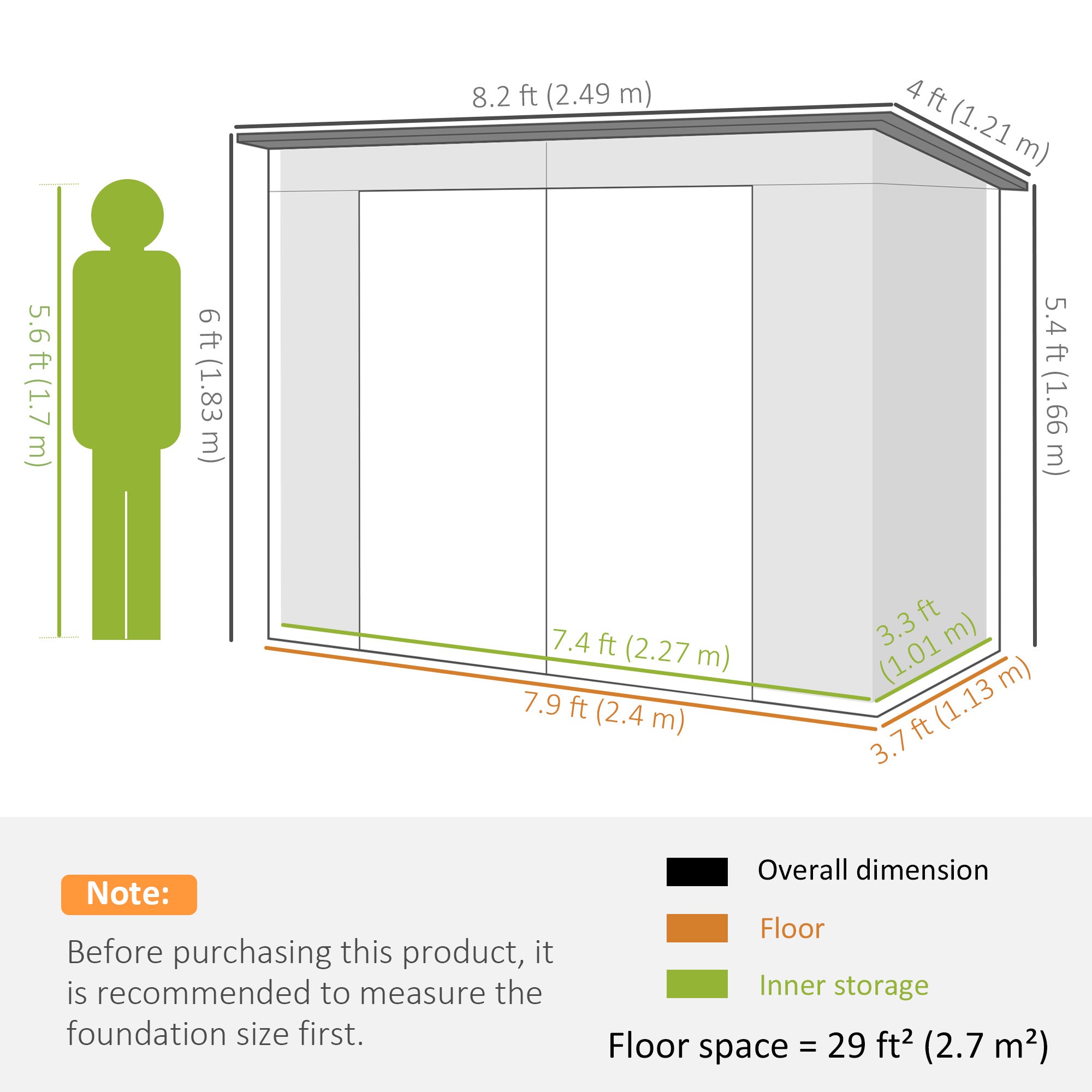 Outsunny 3.7 x 7.9ft Galvanised Steel Shed, with Latched Door and Padlock - Oak - anydaydirect