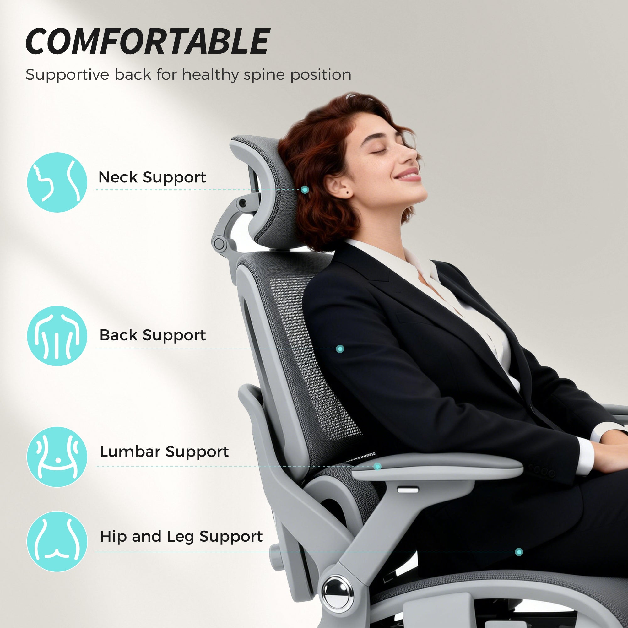 HOMCOM Ergonomic Office Chair, High Back Mesh Desk Chair, Grey - anydaydirect