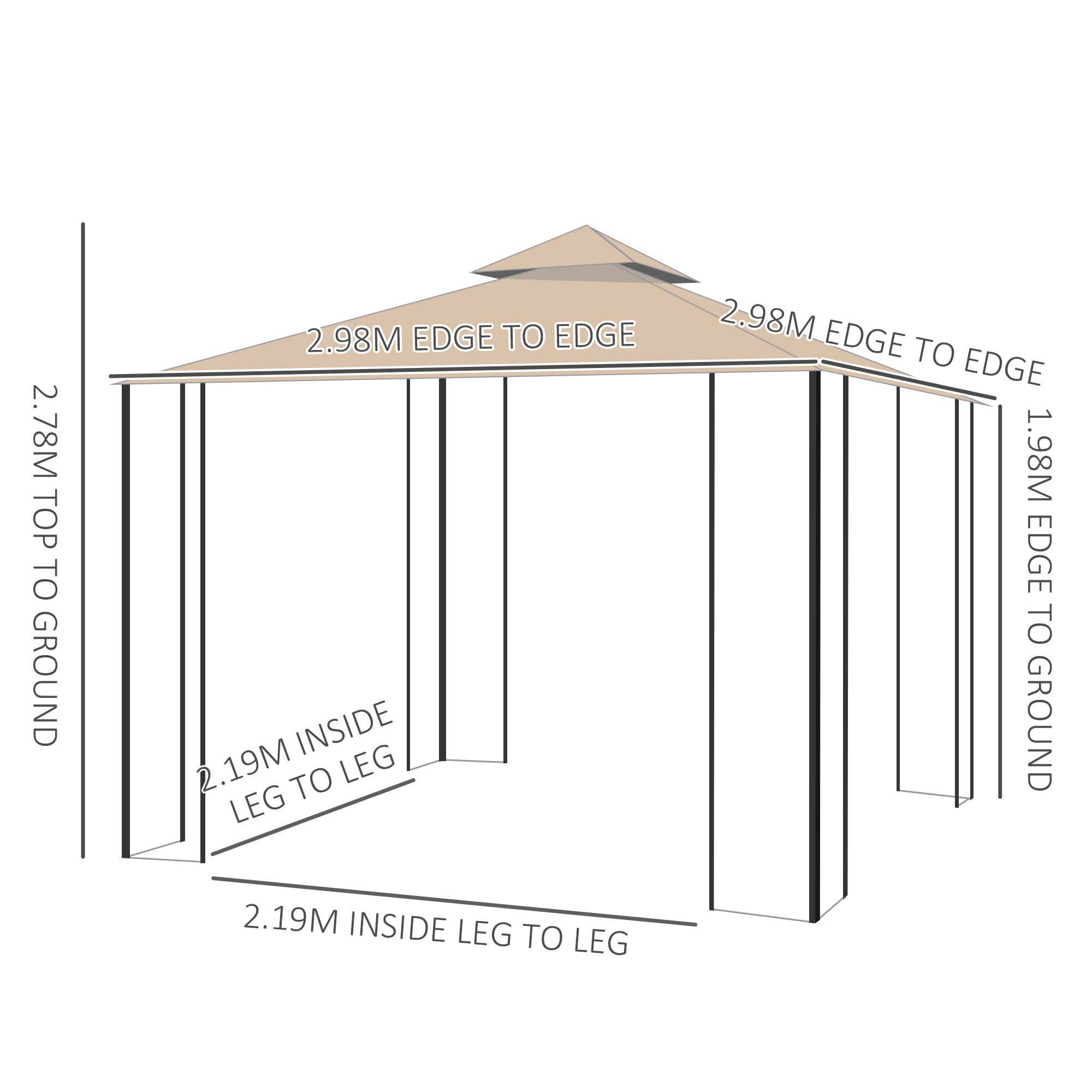 Outsunny 3(m) x 3(m) Garden Gazebo, Double Roof Outdoor Gazebo Canopy Shelter with Netting, Solid Steel Frame for Garden, Lawn, Backyard and Deck - anydaydirect
