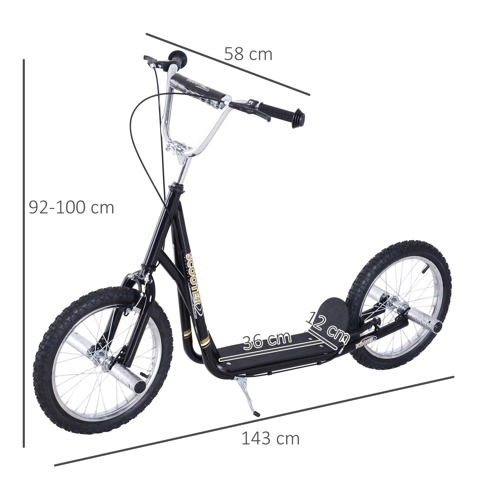 HOMCOM Teen Push Scooter Kids Children Stunt Scooter for 5+ Years with 16 Inches Wheels Adjustable Height Front Rear Dual Brakes, Black - anydaydirect