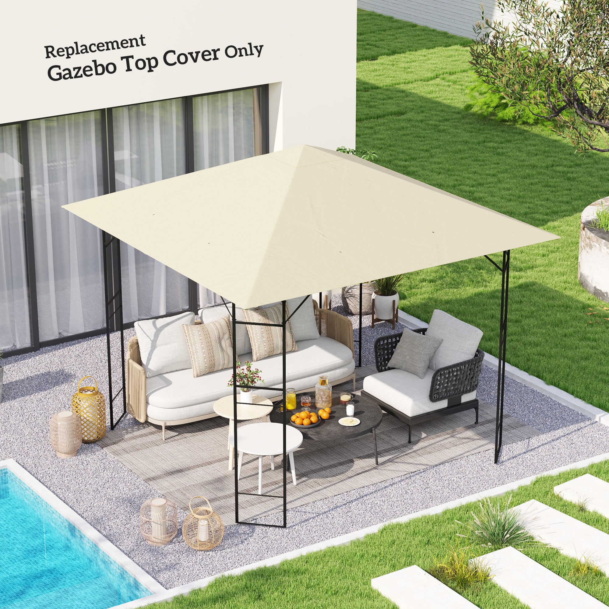 Outsunny 3 x 3(m) Gazebo Canopy Replacement, for 01-0867 - Cream - anydaydirect