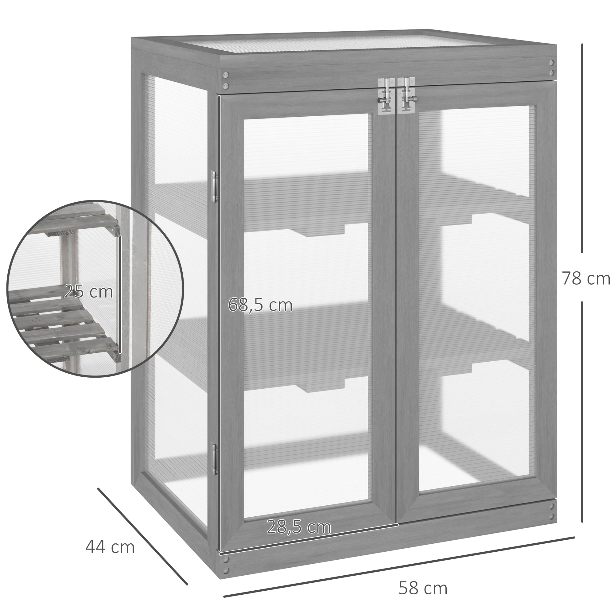 Outsunny 3-tier Wood Greenhouse Garden Polycarbonate Cold Frame Balcony Grow House w/ Storage Shelf for Plants, Flowers, Dark Grey - anydaydirect