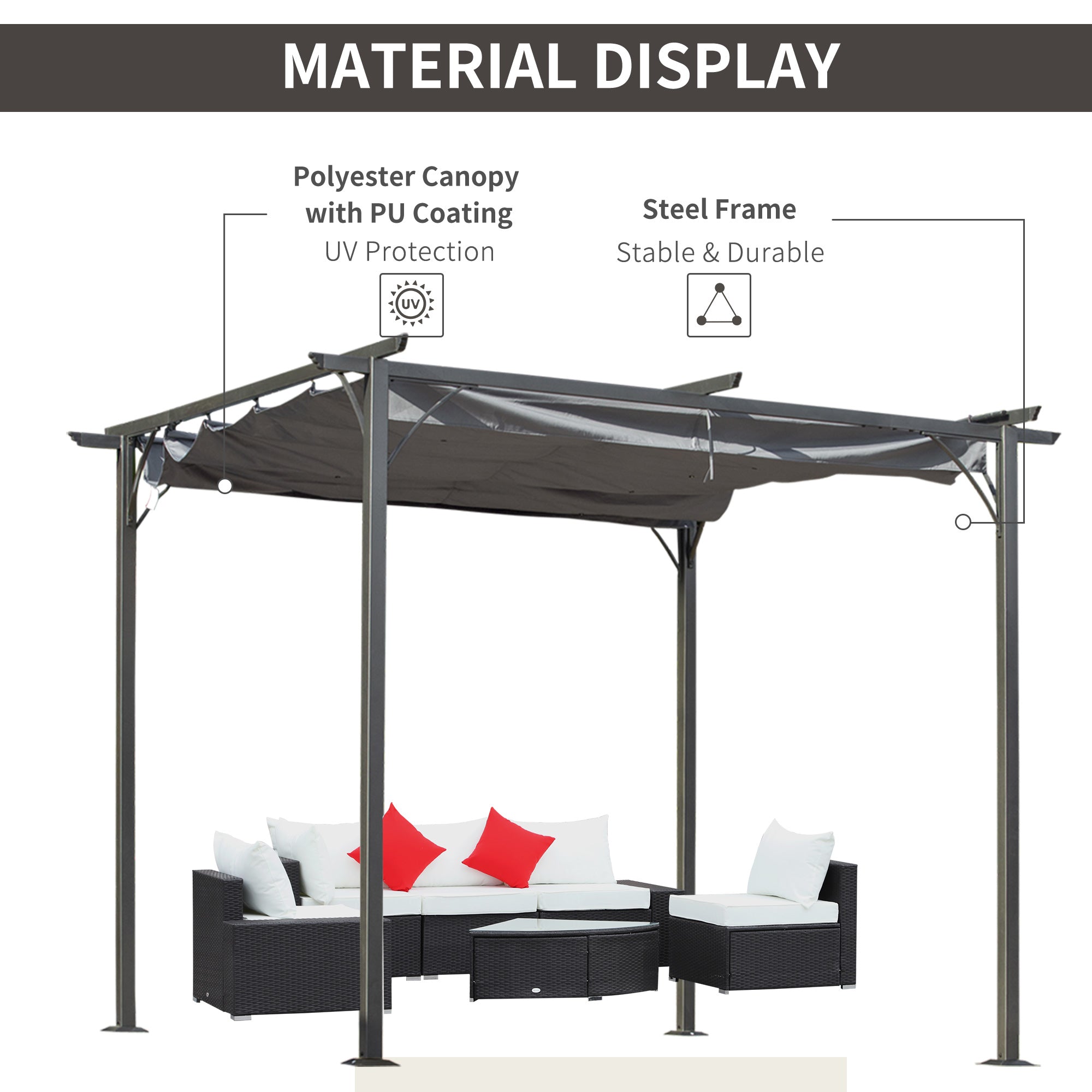 Outsunny 3 x 3(m) Metal Pergola with Retractable Roof, Garden Gazebo Metal Pergola Canopy. Outdoor Sun Shade Shelter for Party BBQ, Grey - anydaydirect