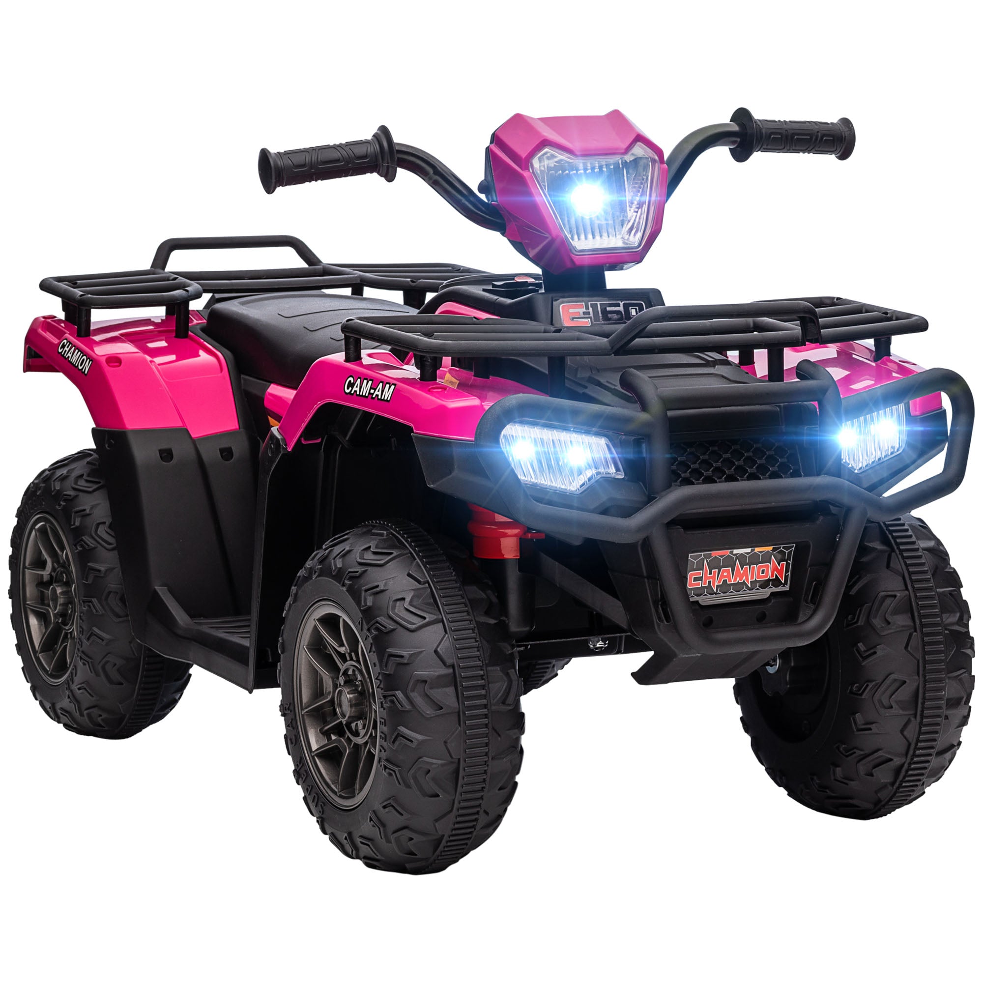 HOMCOM 12V Kids Quad Bike with Forward Reverse Functions, Ride On ATV with Music, LED Headlights, for Ages 3-5 Years - Pink - anydaydirect