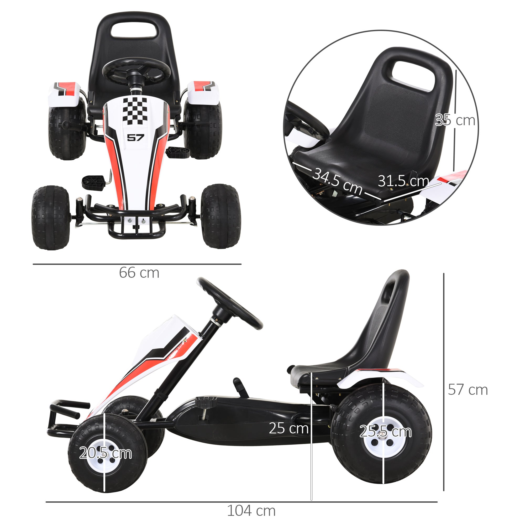 HOMCOM Kids Adjustable Seat PP Pedal Go-Kart White/Red - anydaydirect