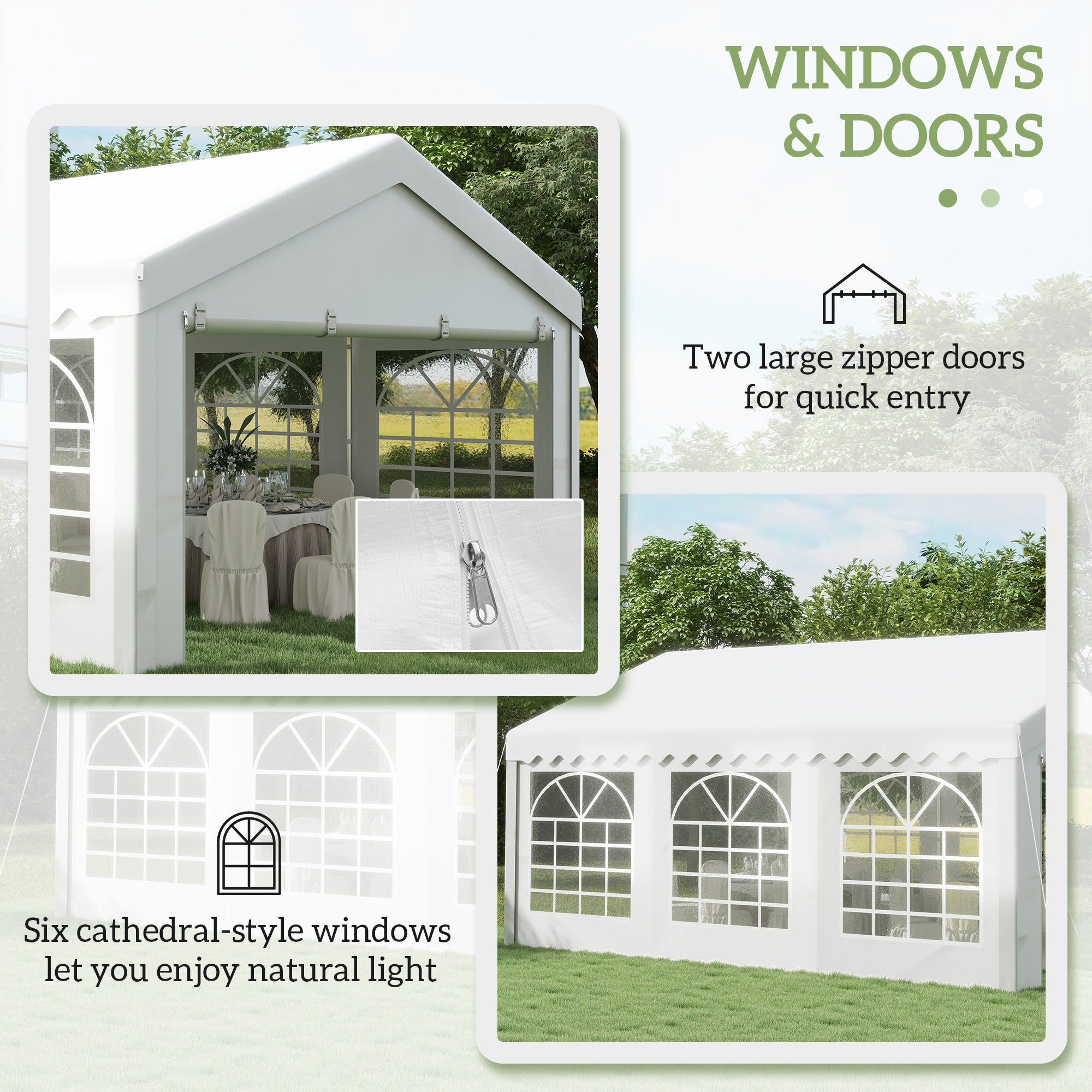 Outsunny 6m x 4m Garden Gazebo, Galvanised Marquee Party Tent with Removable Sides and Windows for Parties, Wedding and Events, White - anydaydirect