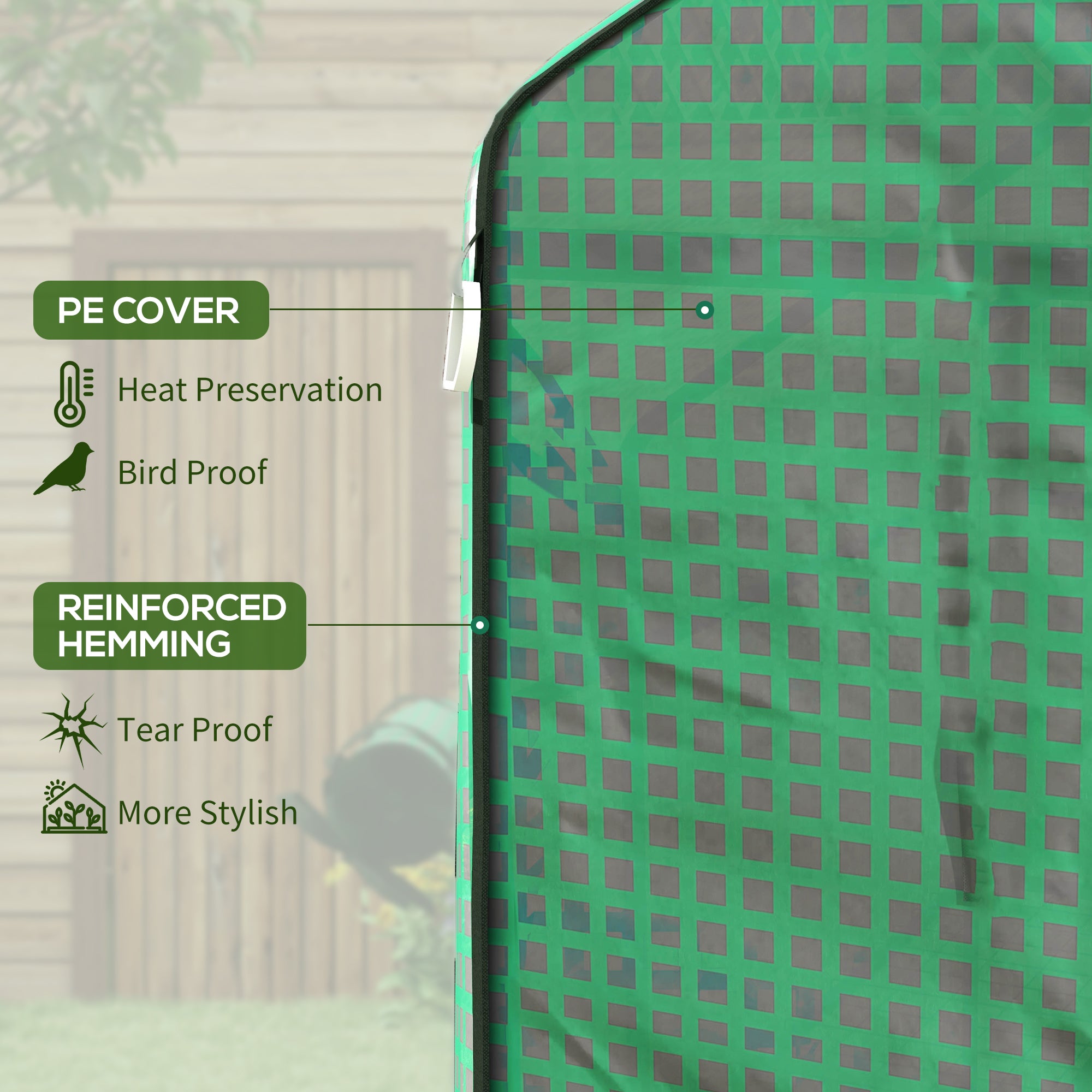 Outsunny Greenhouse Cover Replacement Walk-in PE Hot House Cover with Roll-up Door and Windows, 140 x 143 x 190cm, Green - anydaydirect