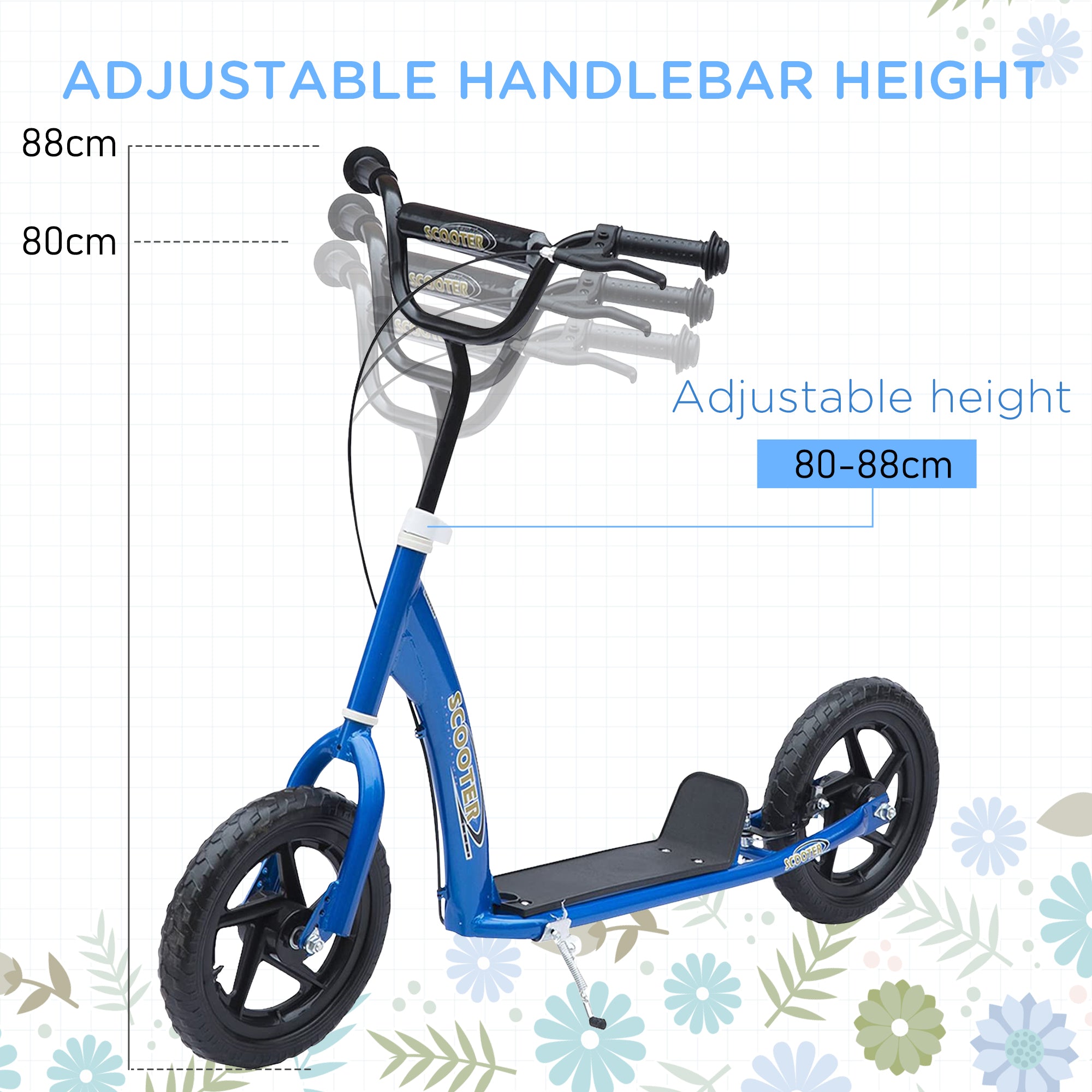 HOMCOM Teen Push Scooter Kids Children Stunt Scooter Bike Bicycle Ride On 12" EVA Tyres, Blue - anydaydirect