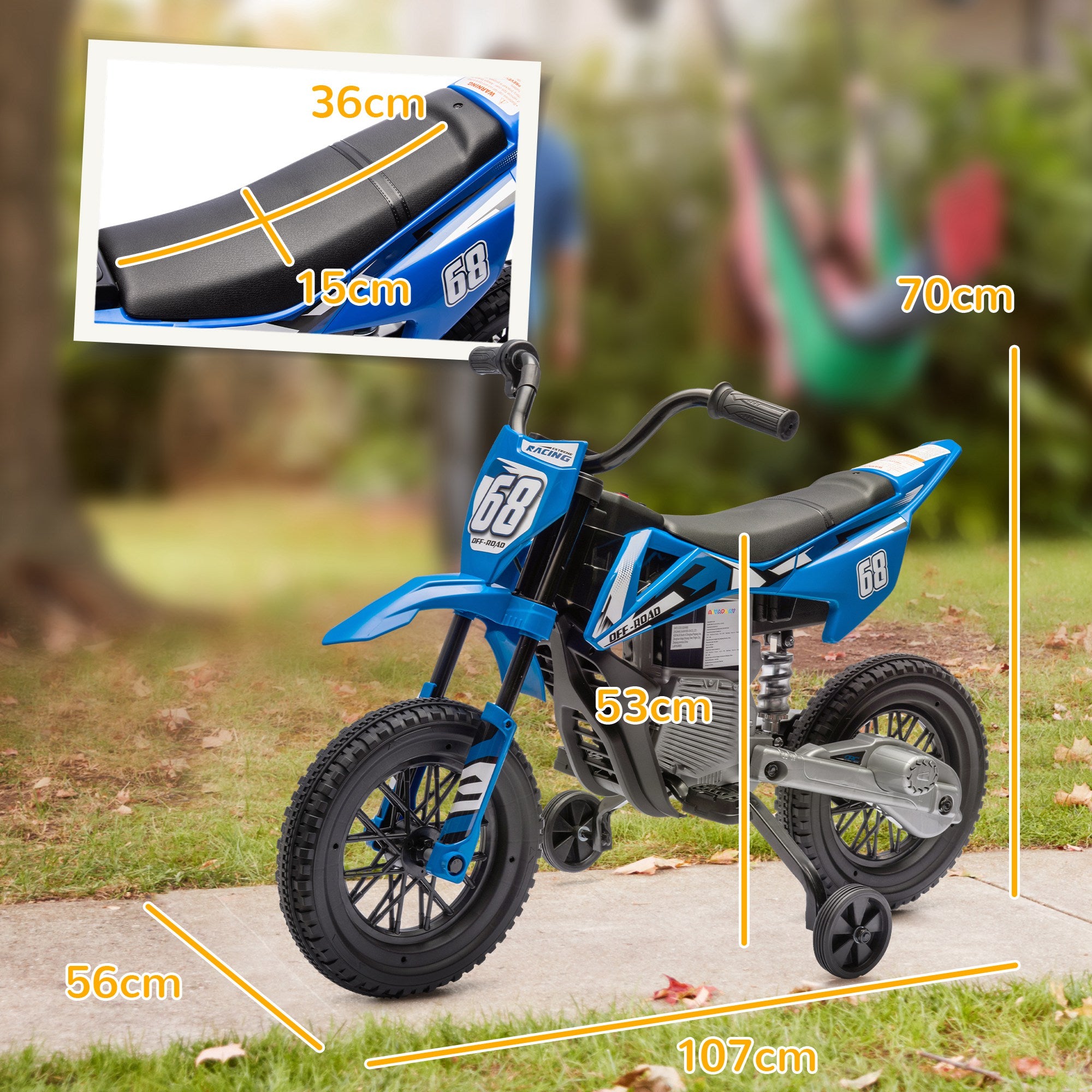 AIYAPLAY 12V Kids Electric Motorbike, Kids Electric Ride on Motorcycle w/ Twist Grip Throttle, Training Wheels - Blue - anydaydirect