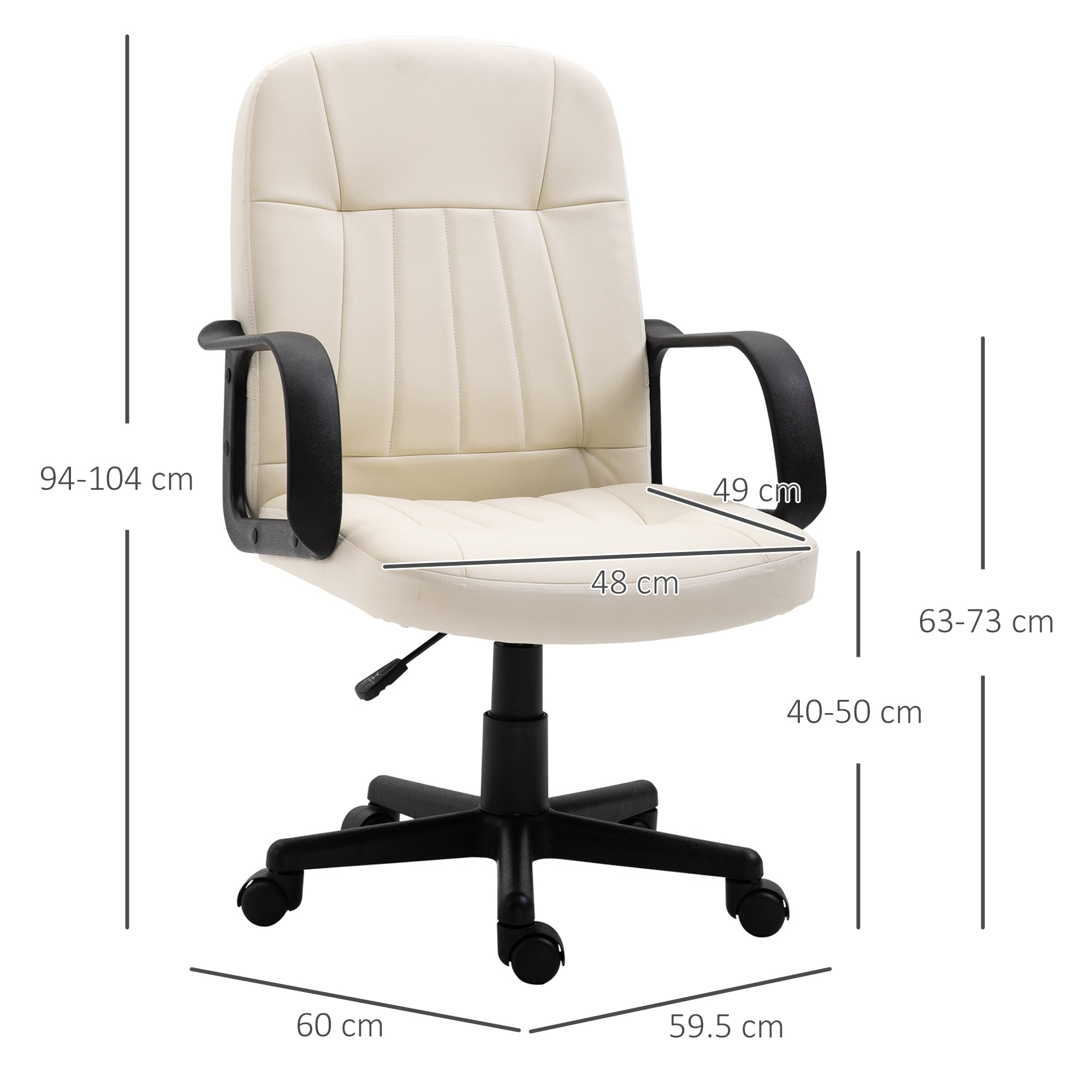 HOMCOM Swivel Executive Office Chair Home Mid Back PU Leather Computer Desk Chair for Adults with Arm, Wheels, Cream - anydaydirect