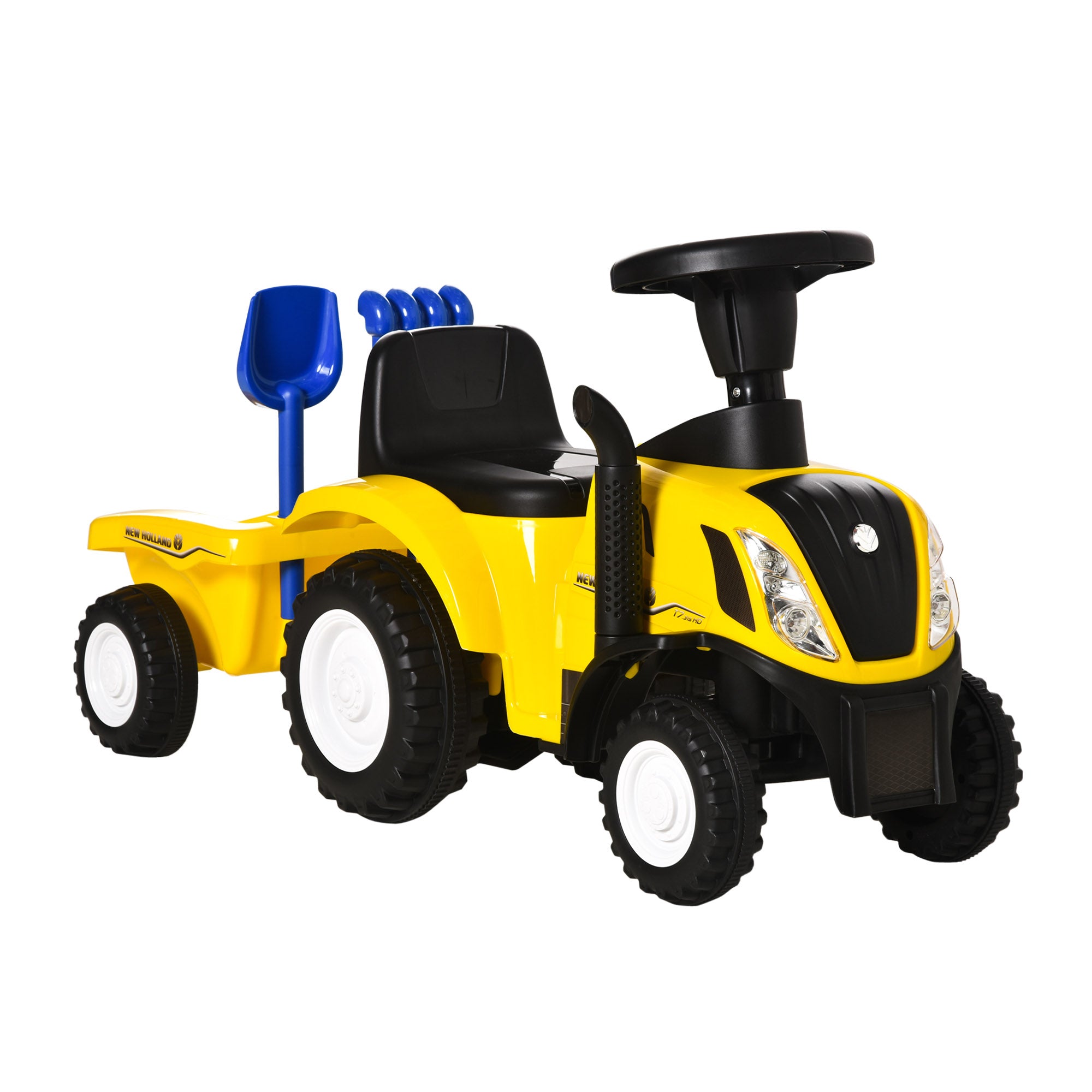 HOMCOM Compatible Baby Toddler Sliding Car NEW HOLLAND Licensed Foot to Floor Slider w/ Horn Storage Steering Wheel for 12-36 Months Yellow - anydaydirect