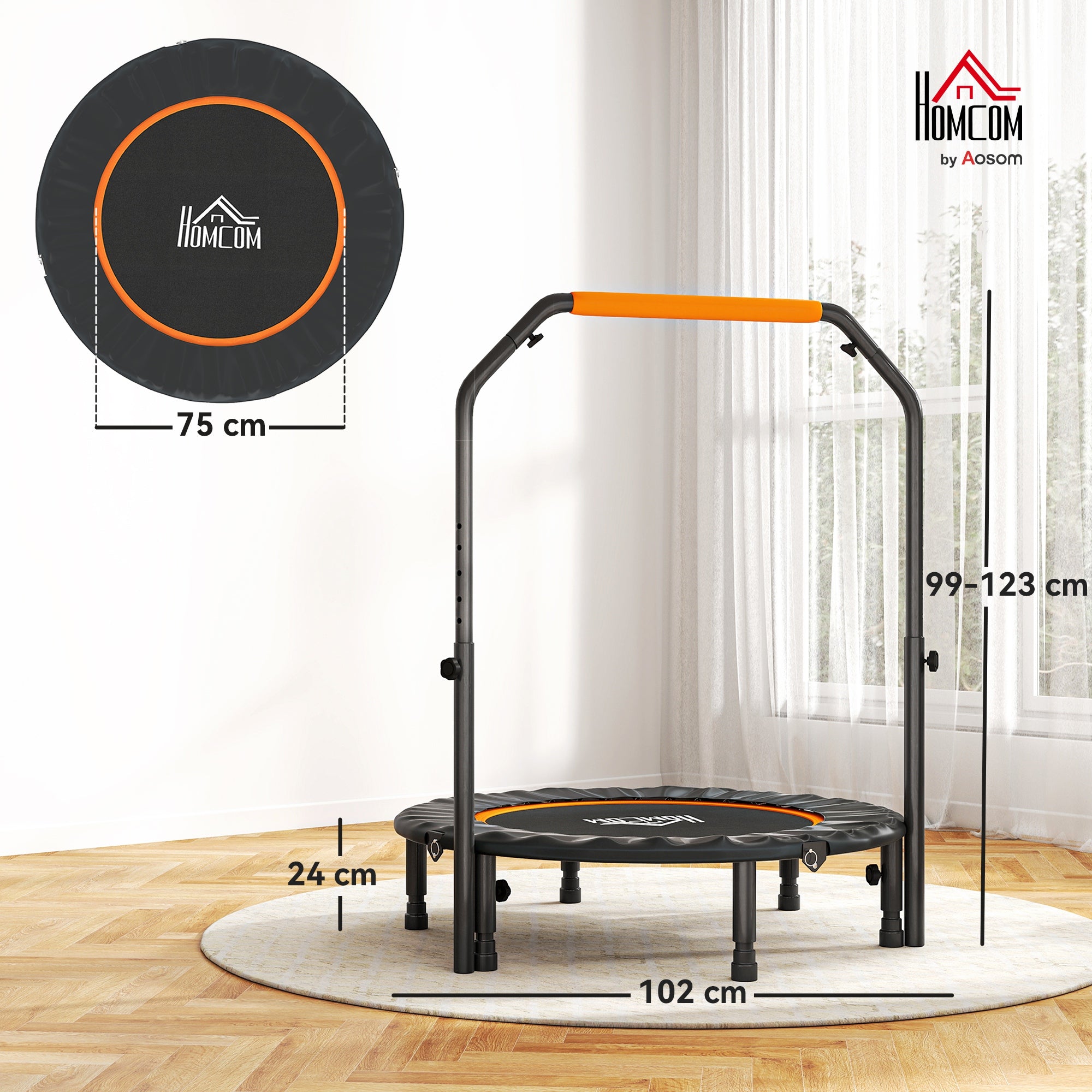 HOMCOM 40" Foldable Mini Fitness Trampoline, with Adjustable Foam Handle, Orange - anydaydirect