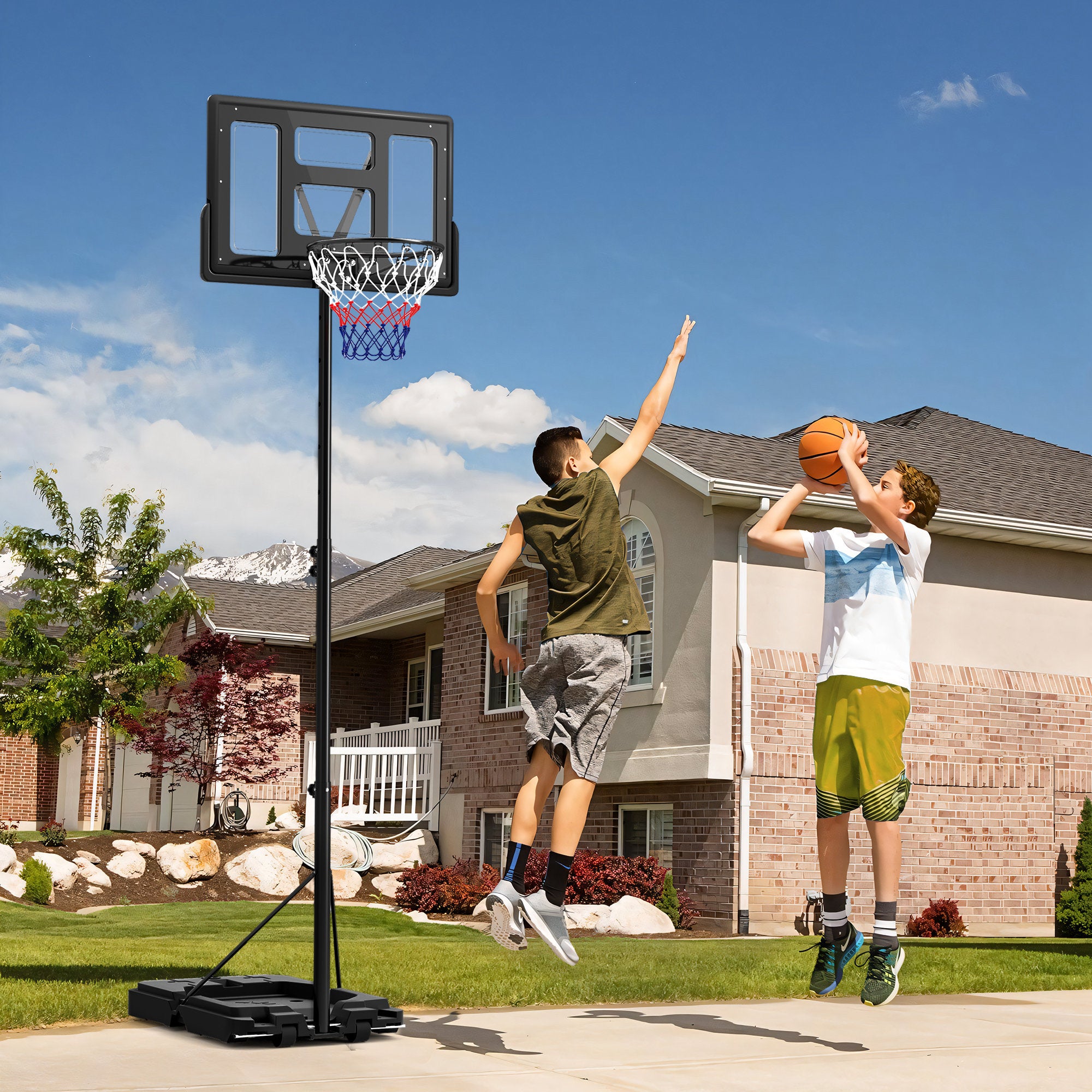 SPORTNOW 2.3-3.05m Basketball Hoop and Stand, with Weighted Base, Wheels, Black - anydaydirect