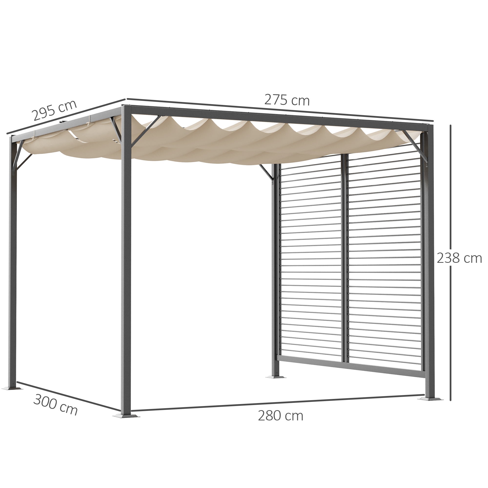 Outsunny 3 x 2.8m Metal Pergola, with Retractable Fabric Roof - Beige - anydaydirect