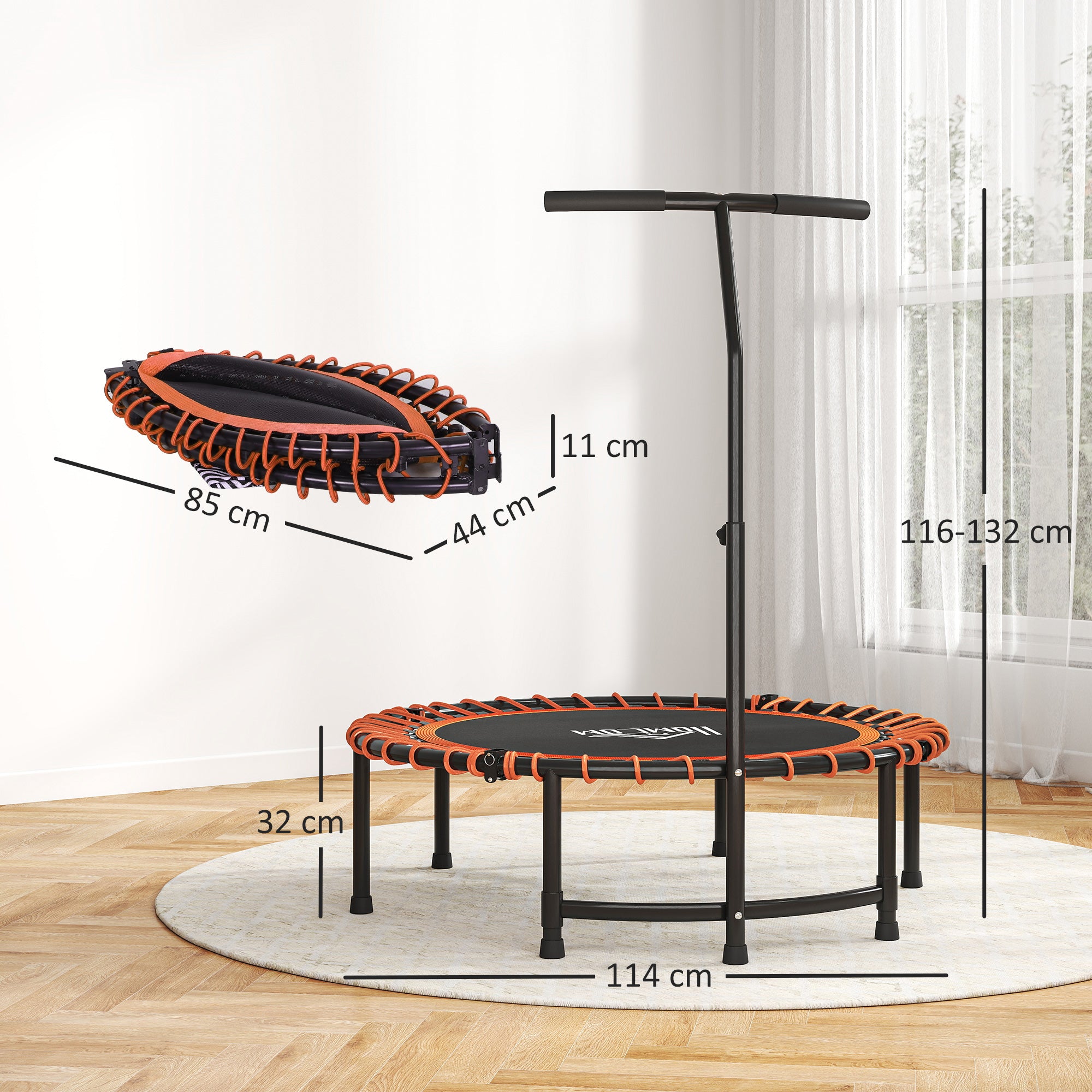 HOMCOM Mini Round Steel Frame Trampoline w/ Adjustable Handle, Orange - anydaydirect