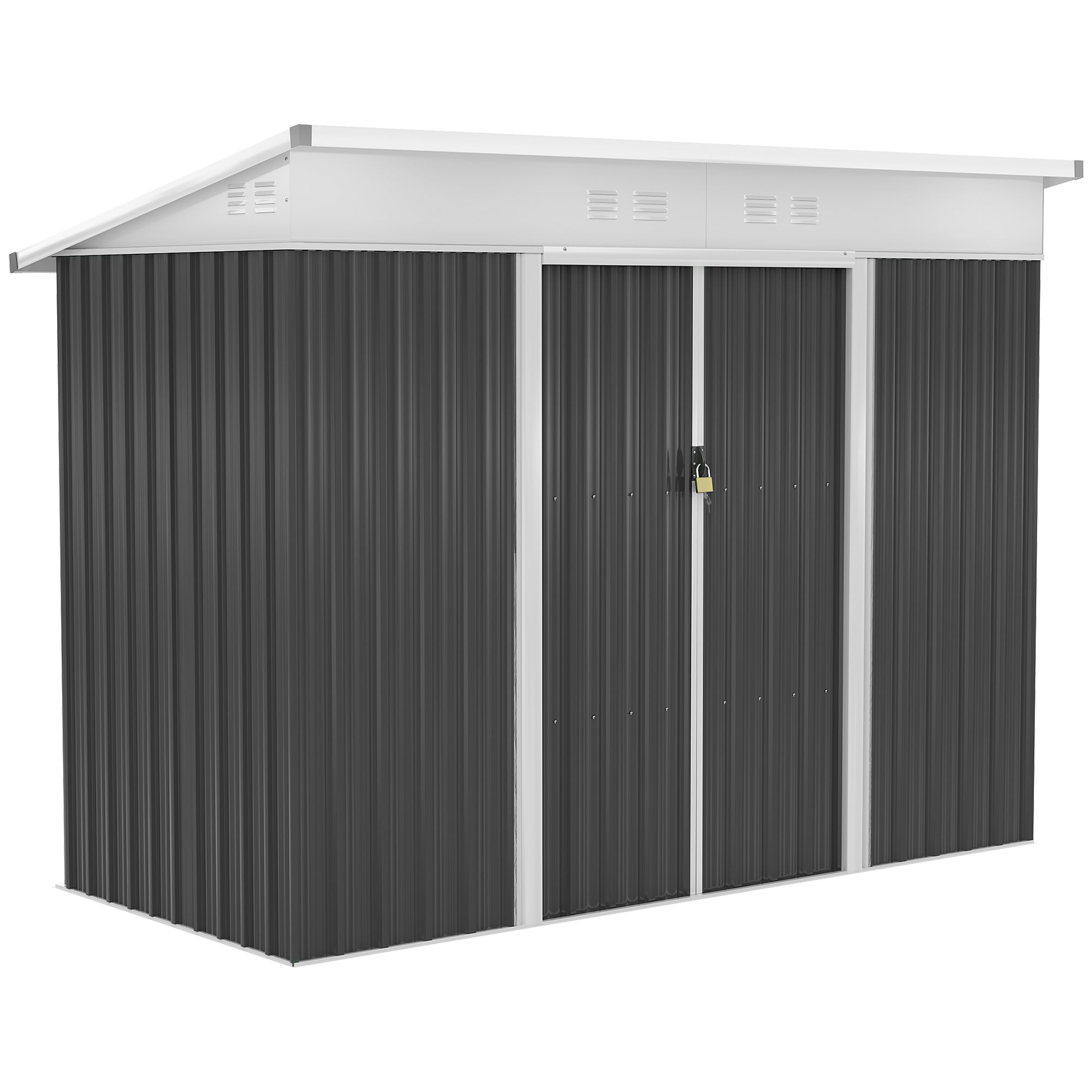 Outsunny 7.6 x 4.3ft Garden Storage Shed w/ Sliding Door Ventilation Window Sloped Roof Gardening Tool Storage Dark Grey - anydaydirect