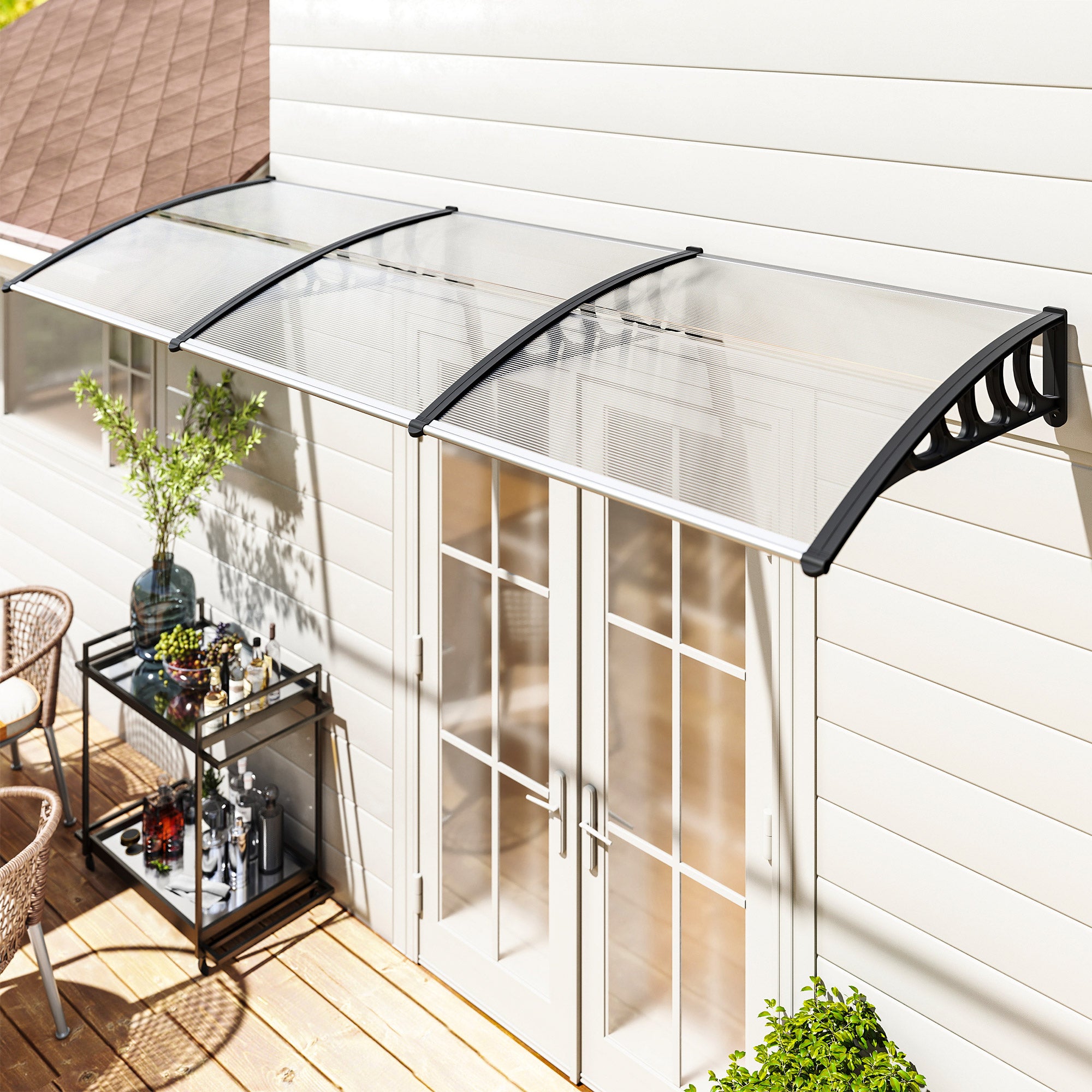 Outsunny Front Door Canopy, Outdoor Awning, Rain Shelter, 303 x 96cm , Clear - anydaydirect