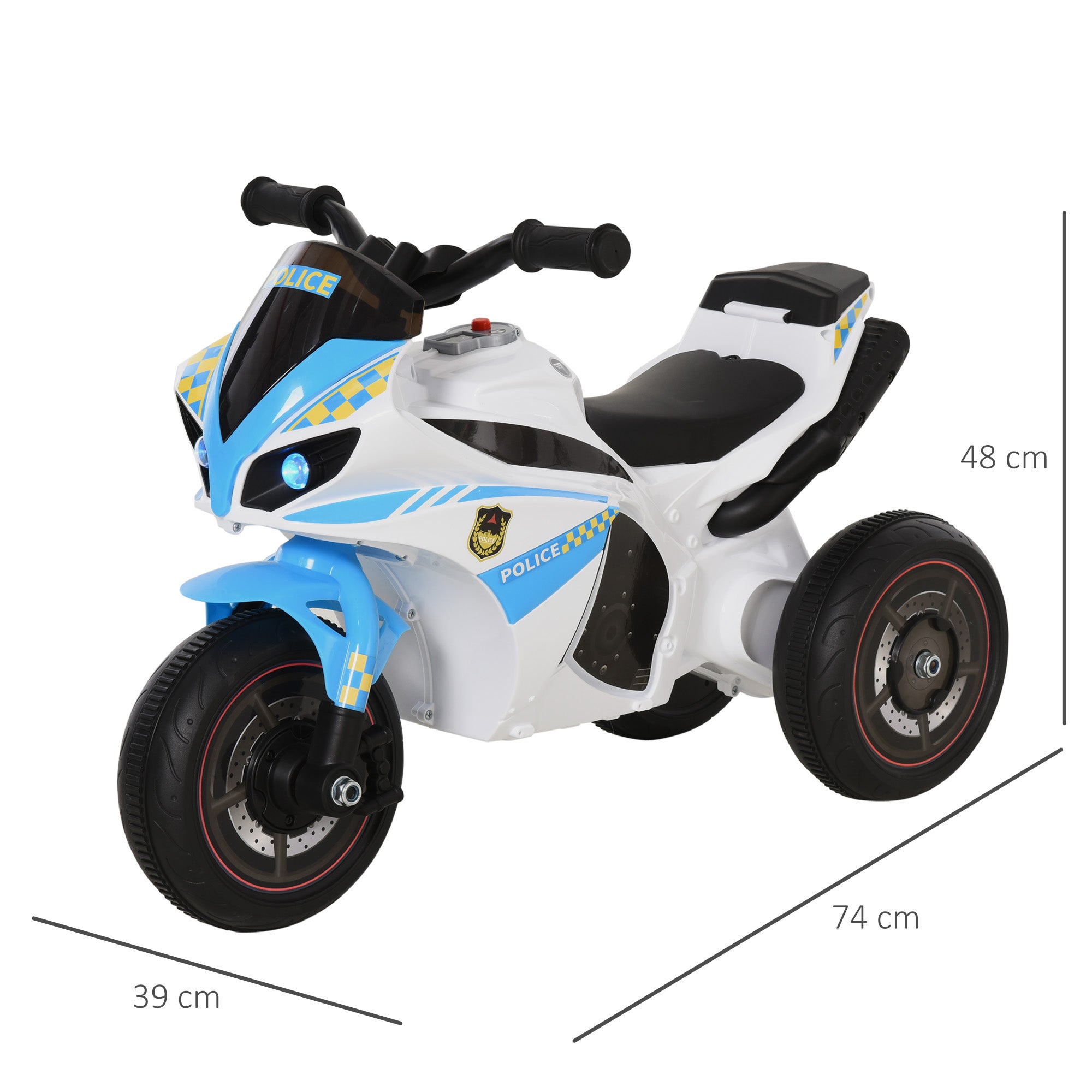 HOMCOM Kids Ride-On Police Bike 3-Wheel Vehicle w/ Music Lights Safe Seat Handlebars Toddler NO POWER Child Learning Fun Development 18-36 Months Blue - anydaydirect