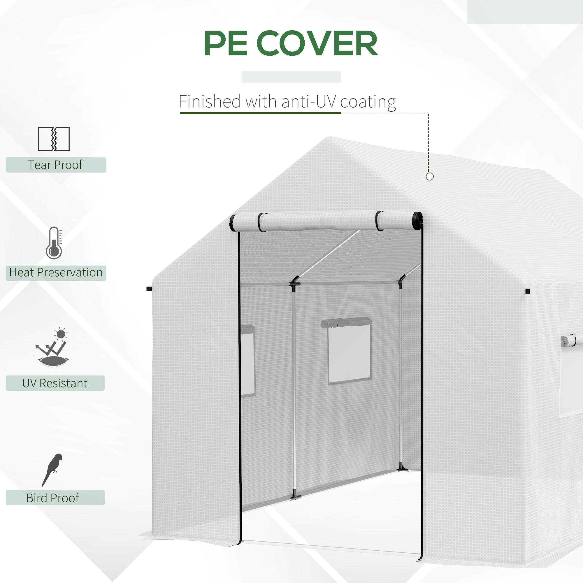 Outsunny Polyethylene Walk-in Polytunnel Greenhouse, 2 x 3(m), White - anydaydirect