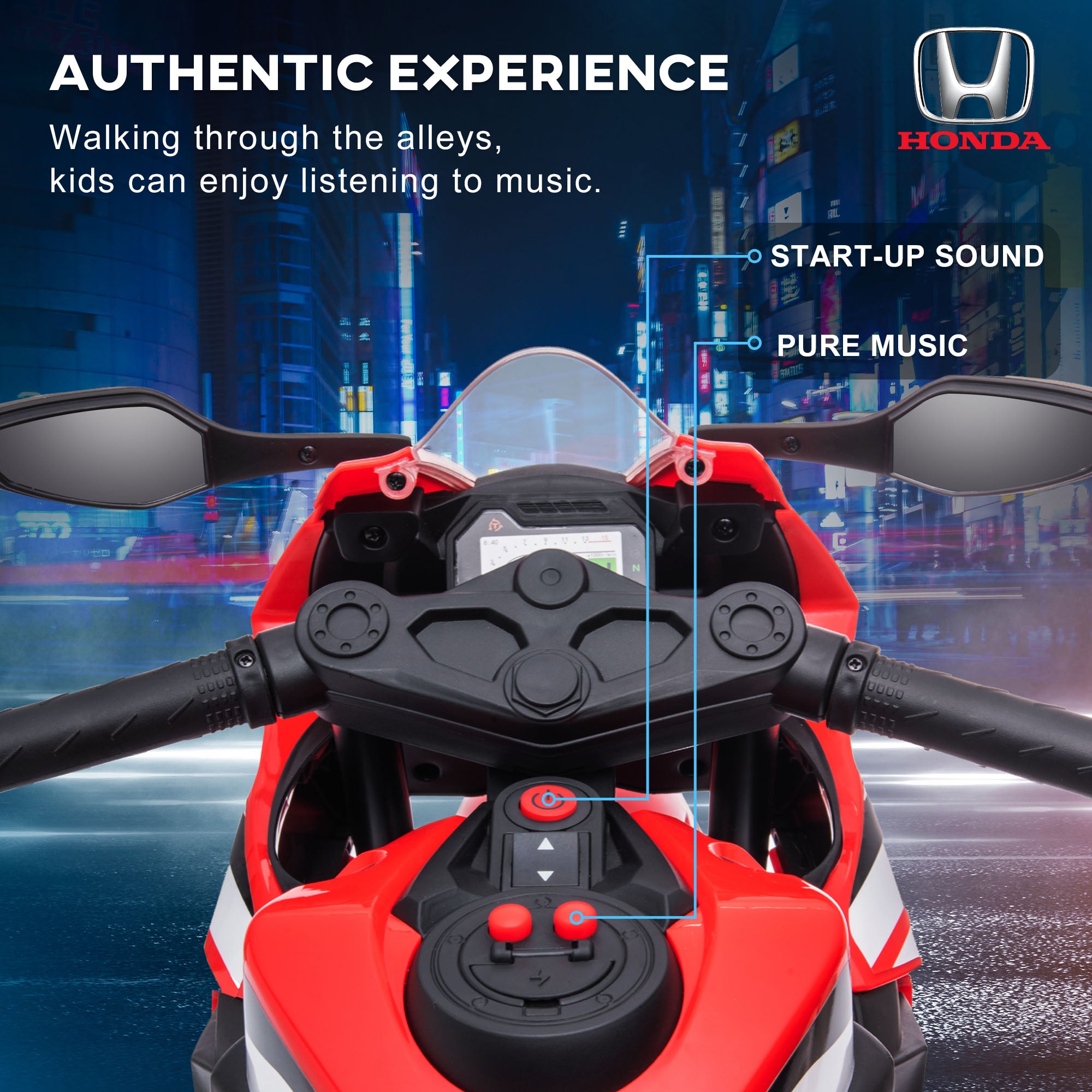 HOMCOM Electric Ride On Motorcycle with Headlights Music, 6V Battery Powered Kids Motorcycle Vehicle with Training Wheels, Play Toy Red - anydaydirect