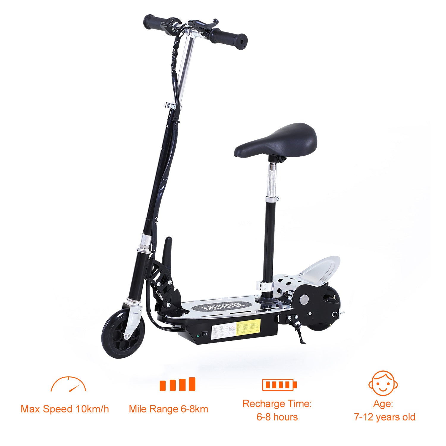 HOMCOM 120W Foldable Powered Scooters with 24V Rechargeable Battery, Adjustable Ride on Toy (Black) - anydaydirect