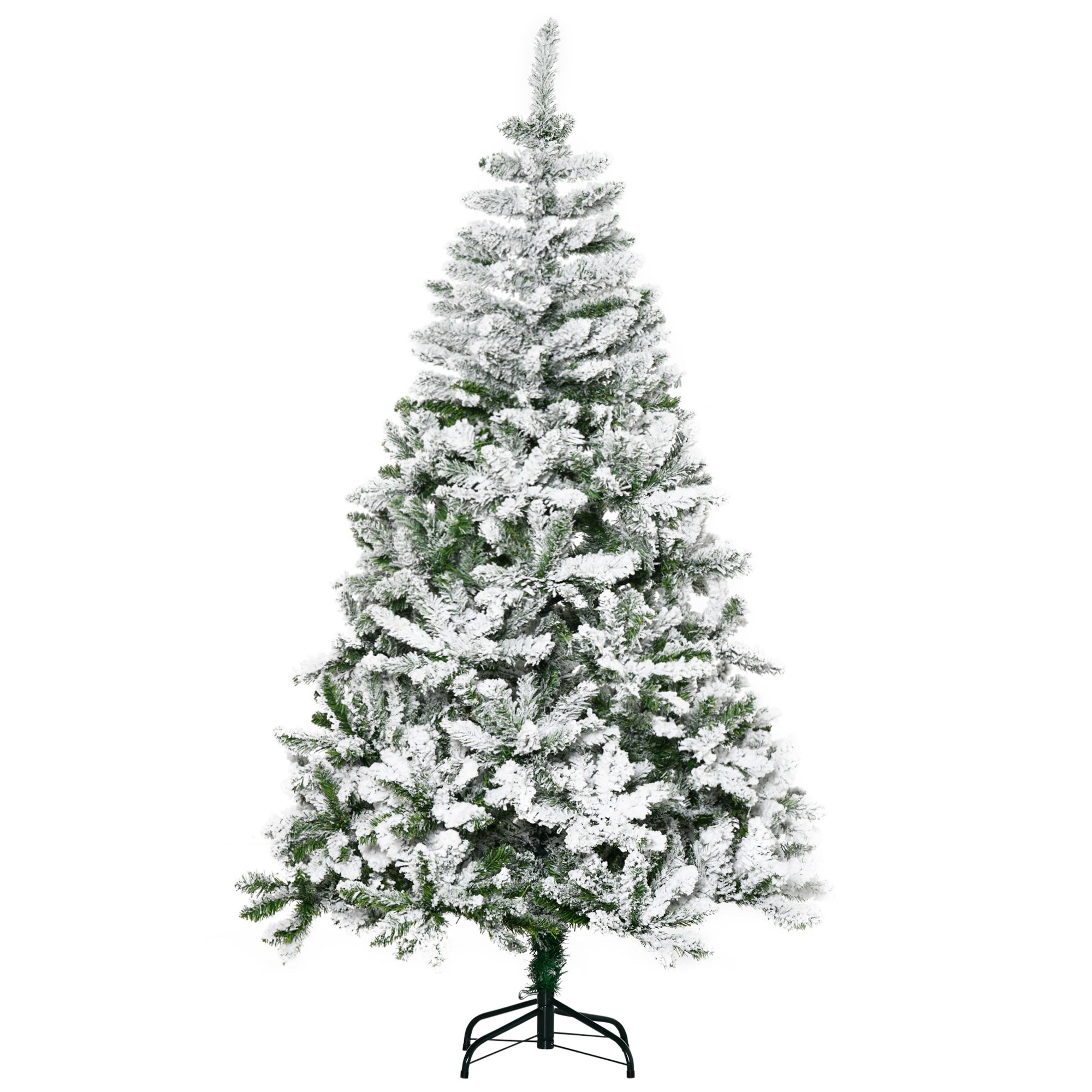 HOMCOM 6 Foot Snow Flocked Artificial Christmas Tree Xmas Pine Tree with 750 Realistic Branches, Auto Open and Steel Base, Green - anydaydirect