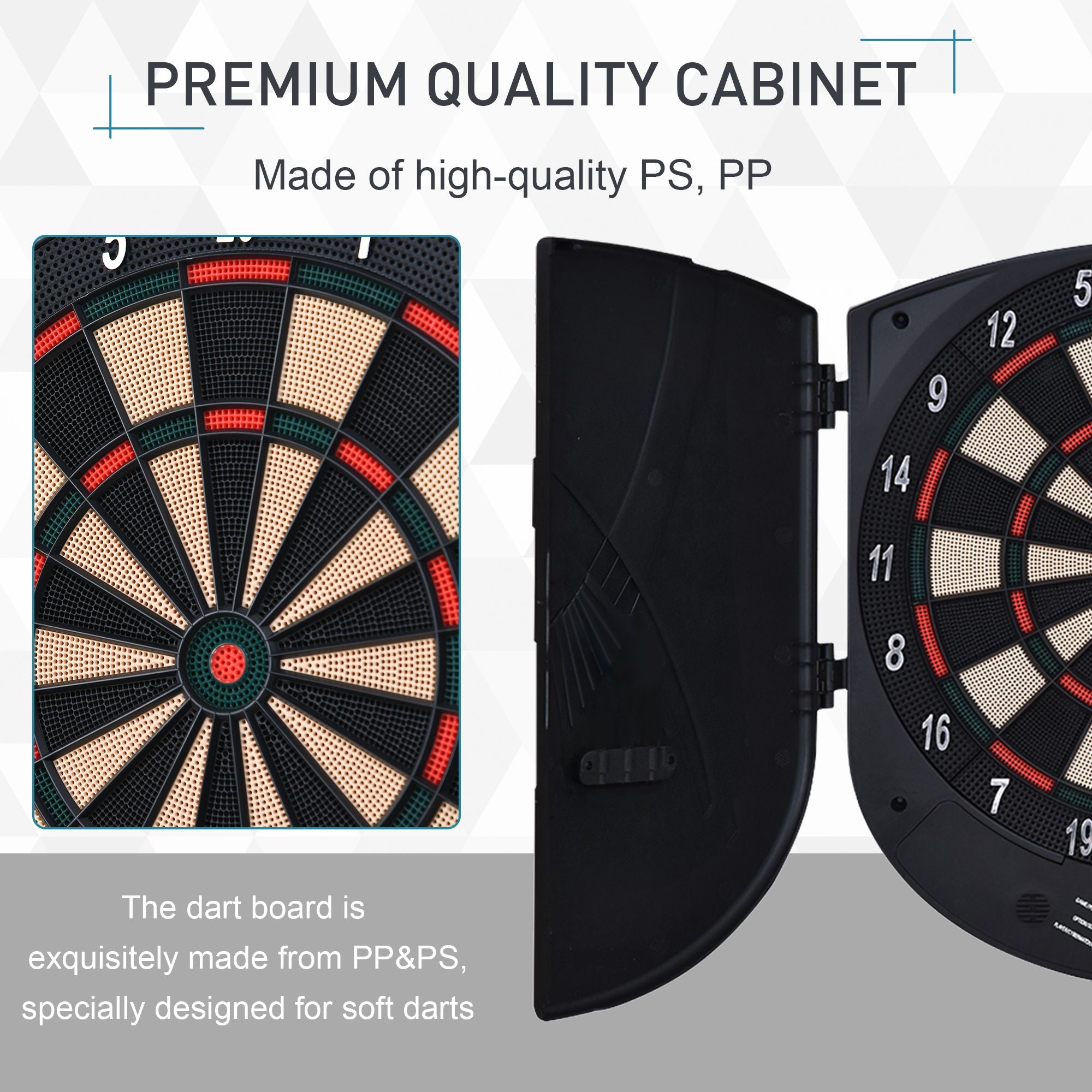 HOMCOM Electronic Dartboard Set 26 Games and 185 Variations with 6 Darts and Cabinet to Stroage Multi-Game Option Ready-to-Play - anydaydirect