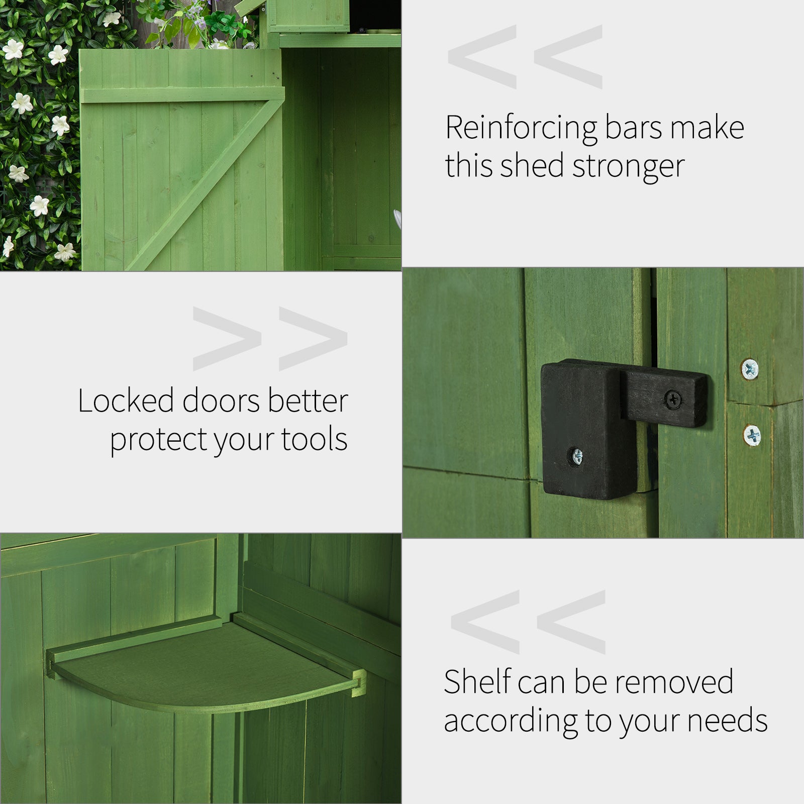 Outsunny Garden Shed Vertical Utility 3 Shelves Shed Wood Outdoor Garden Tool Storage Unit Storage Cabinet, 77 x 54.2 x 179cm - Green - anydaydirect
