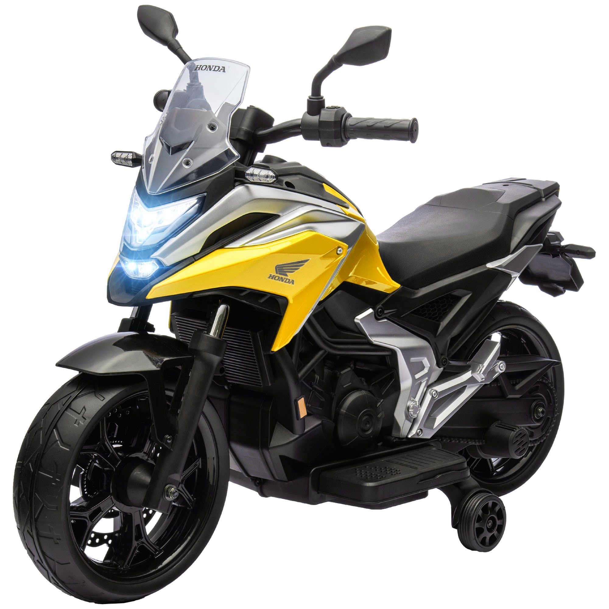 AIYAPLAY 12V Honda Licensed Kids Electric Motorbike w/ Music, Headlights, Early Education Function, for 3-6 Years - Yellow - anydaydirect