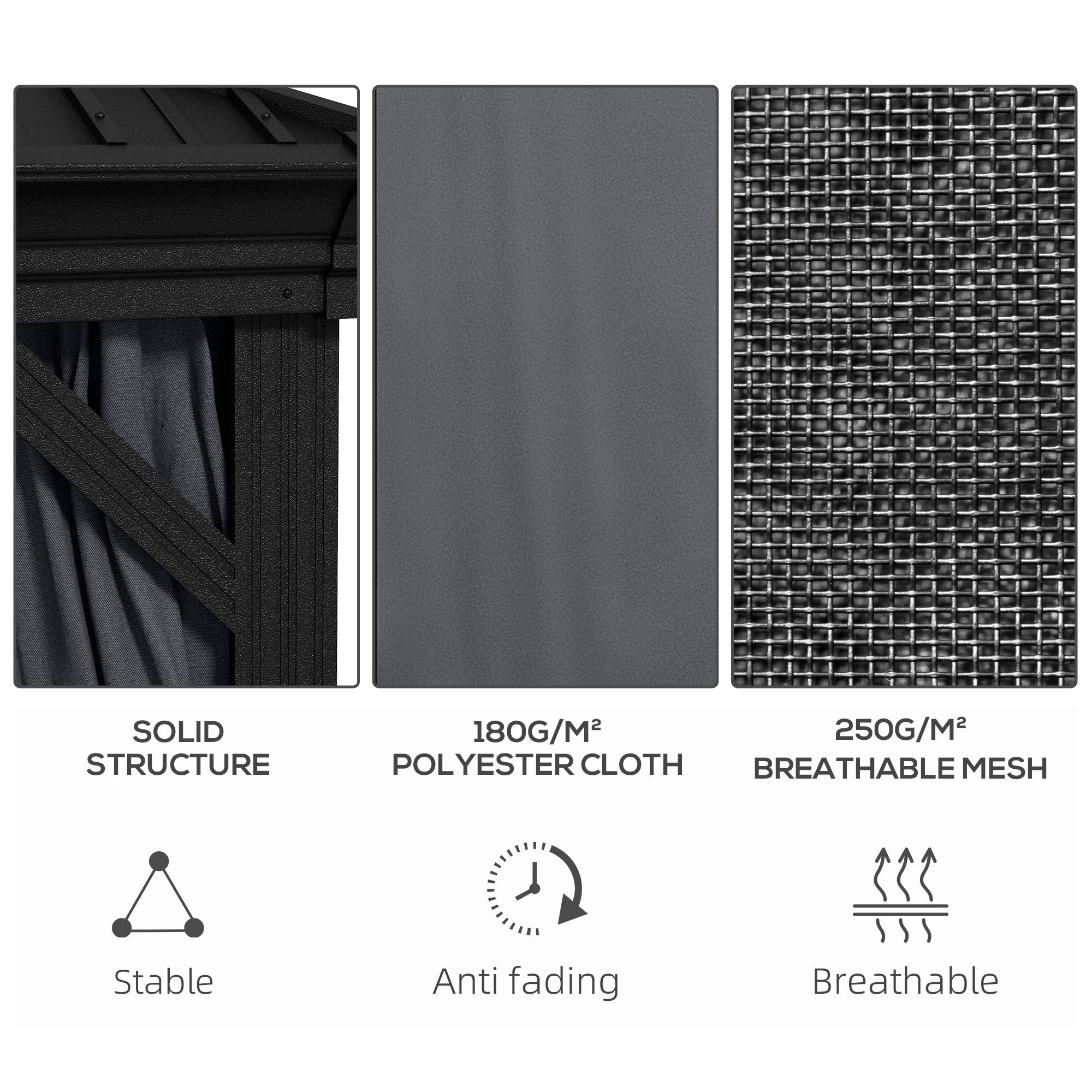Outsunny 3.65 x 3m Aluminium Hardtop Gazebo, with Accessories - Dark Grey - anydaydirect