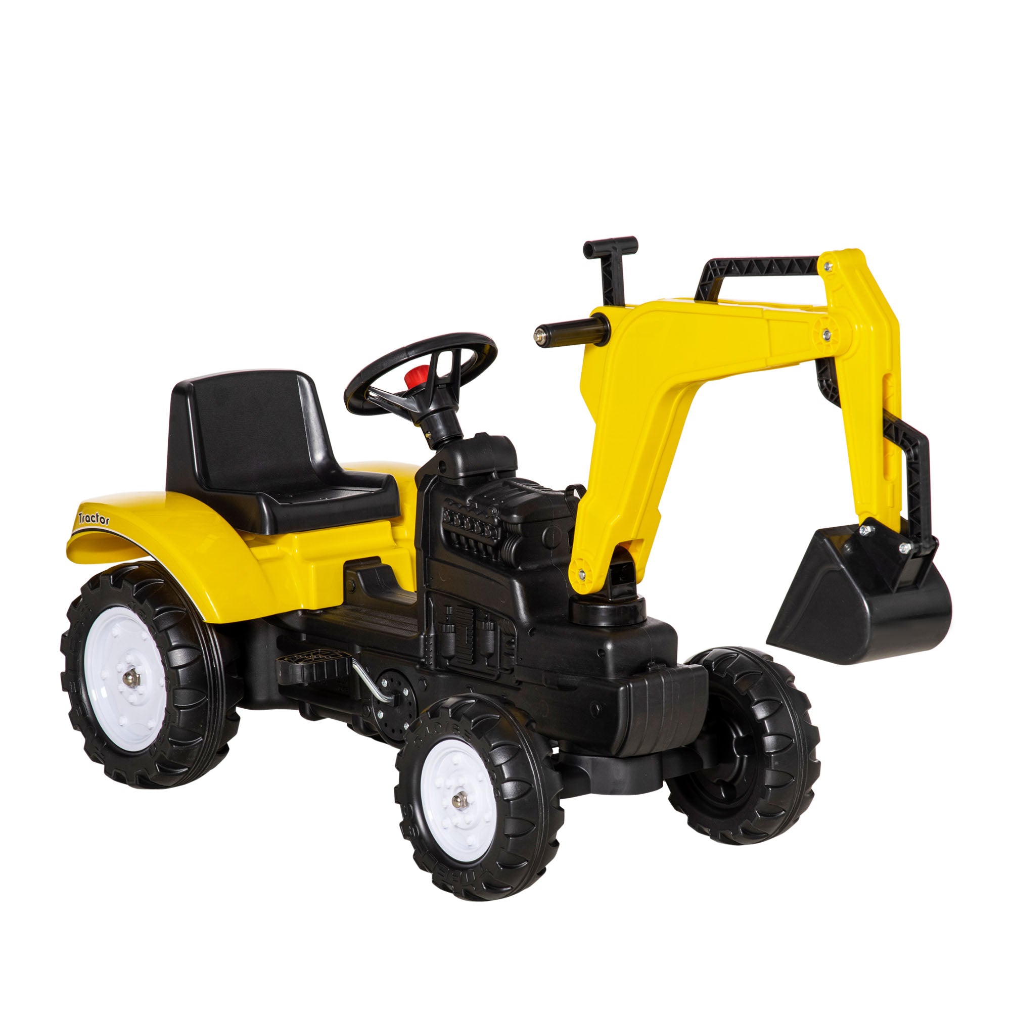 HOMCOM Pedal Digger, Ride-on Construction Toy Car with Functional Horn, Pretend Play, Yellow - anydaydirect