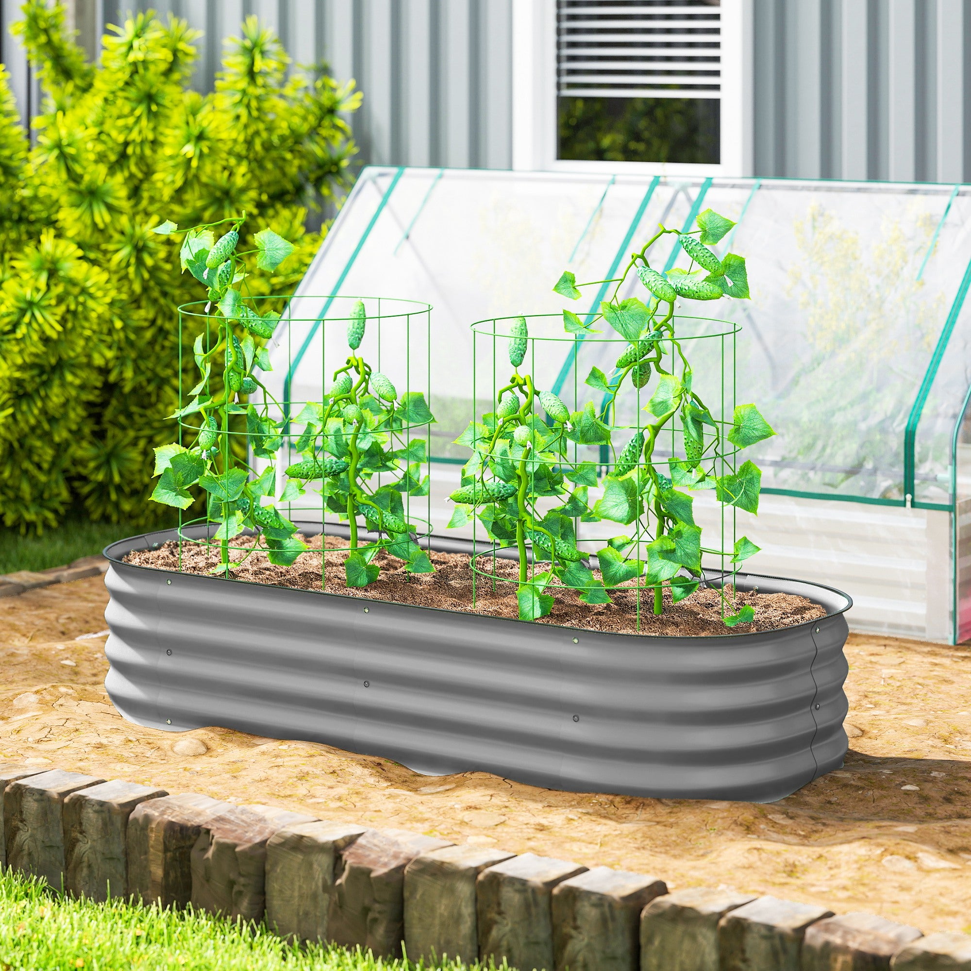 Outsunny Galvanised Raised Garden Bed, Metal Planter Box with Safety Edging, for Flowers, Herbs, Succulents, Silver - anydaydirect