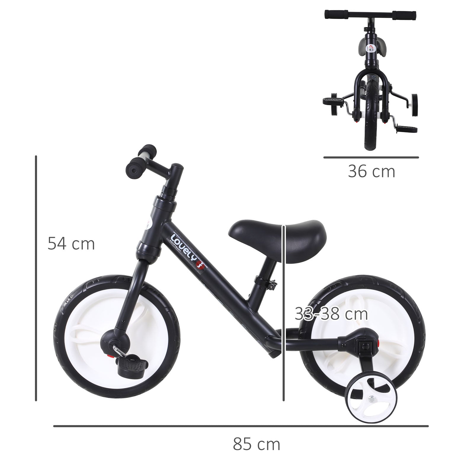 HOMCOM PP Toddlers Removable Stabiliser Balance Bike Black - anydaydirect