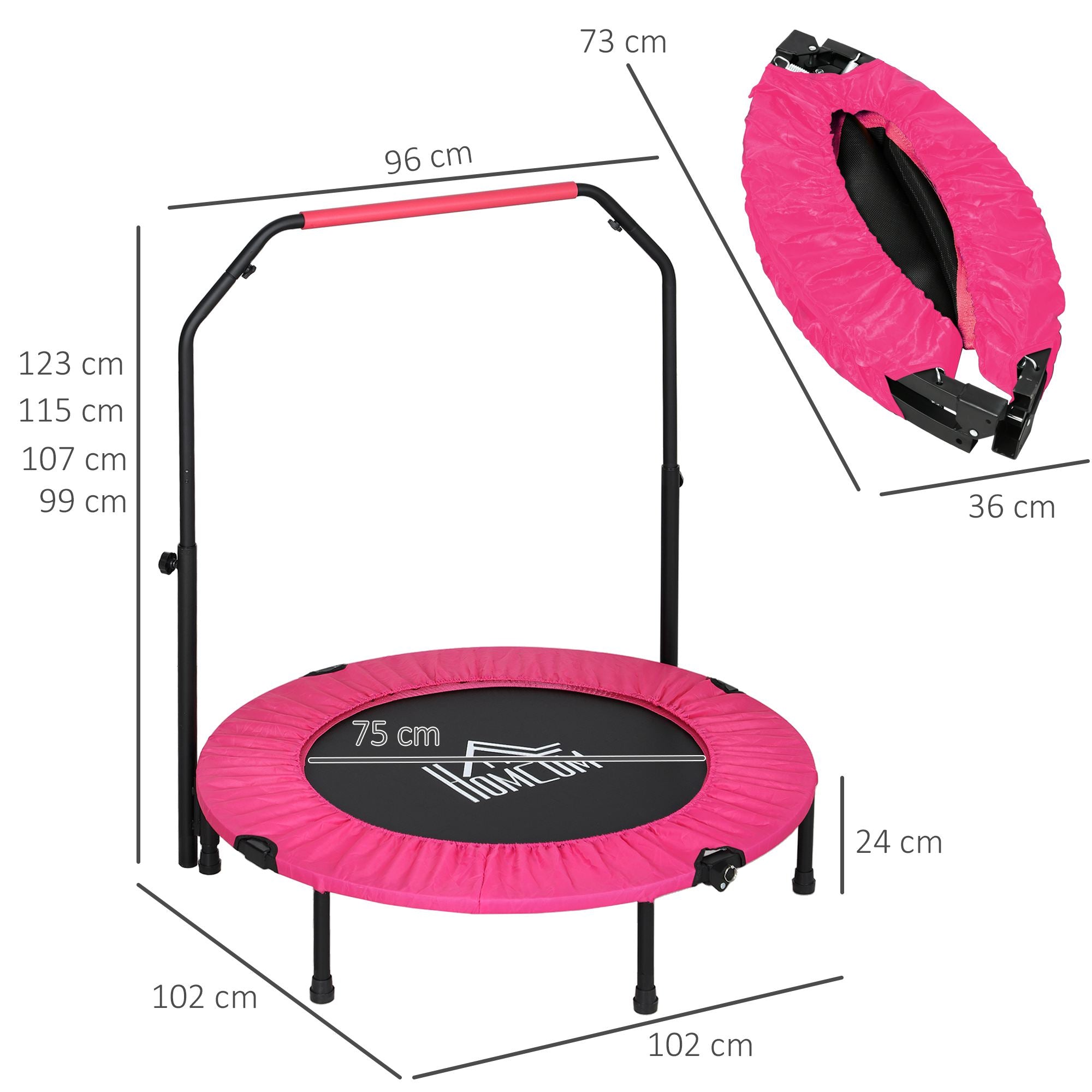 HOMCOM 40" Foldable Mini Fitness Trampoline, with Adjustable Foam Handle, Pink - anydaydirect
