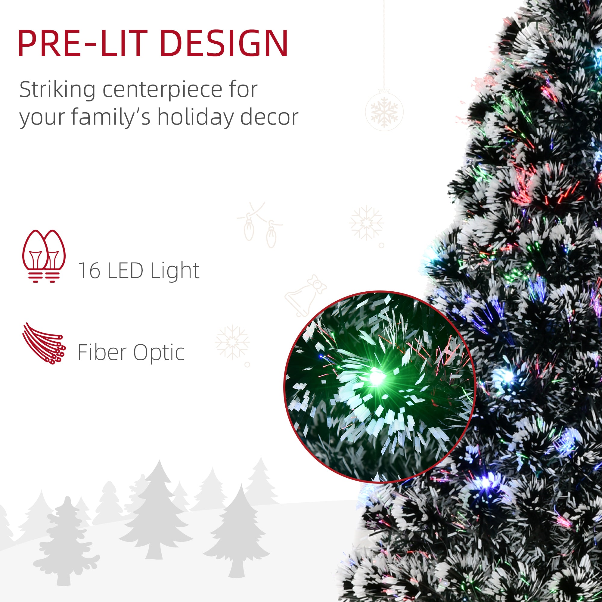 HOMCOM 4ft 120cm Green/White Artificial Christmas Tree W/ Prelit LED - anydaydirect
