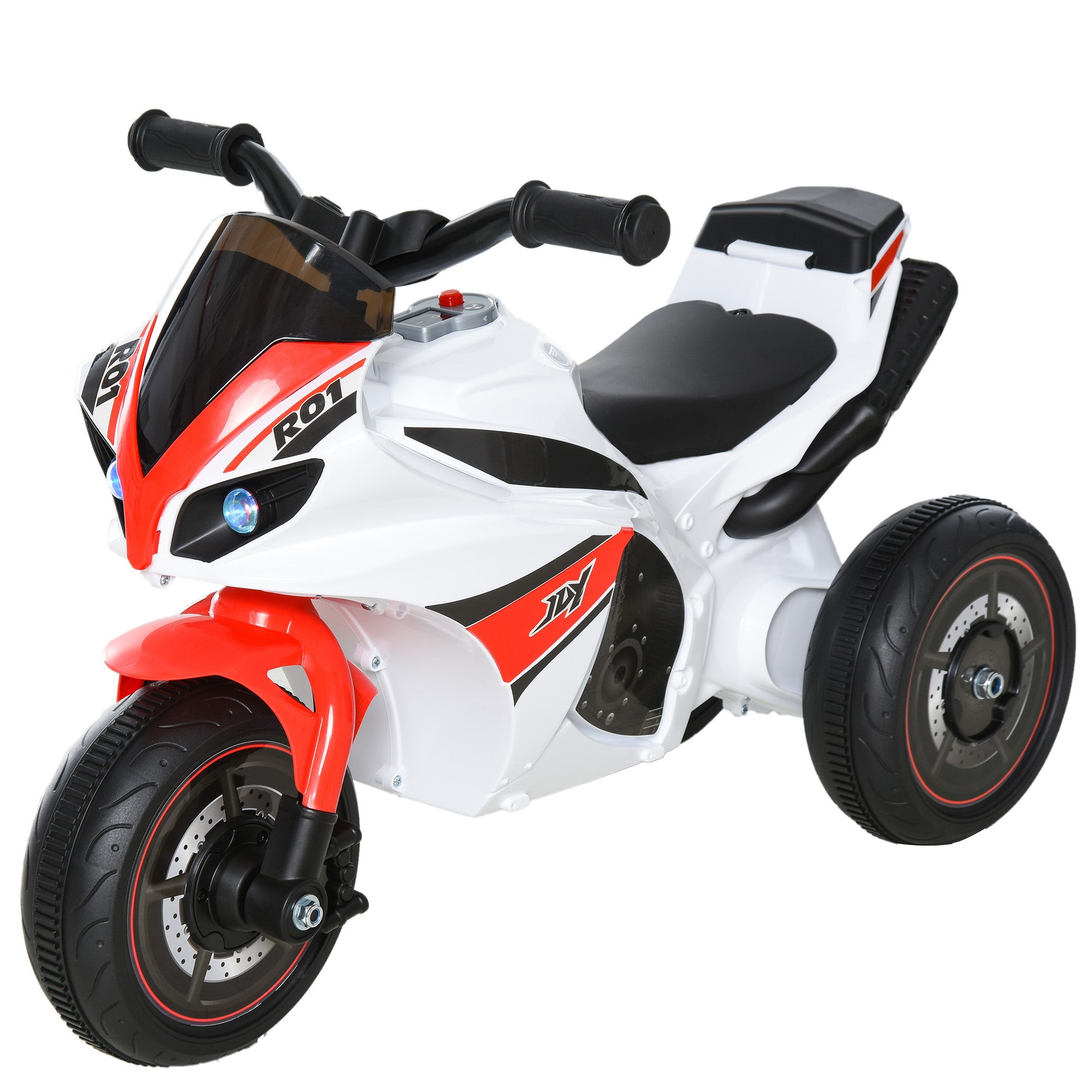 HOMCOM Toddlers 3-Wheel Plastic Motorcycle Push Walker with Music, Front Light for Kids Aged 18-36 Months ,Red/White - anydaydirect