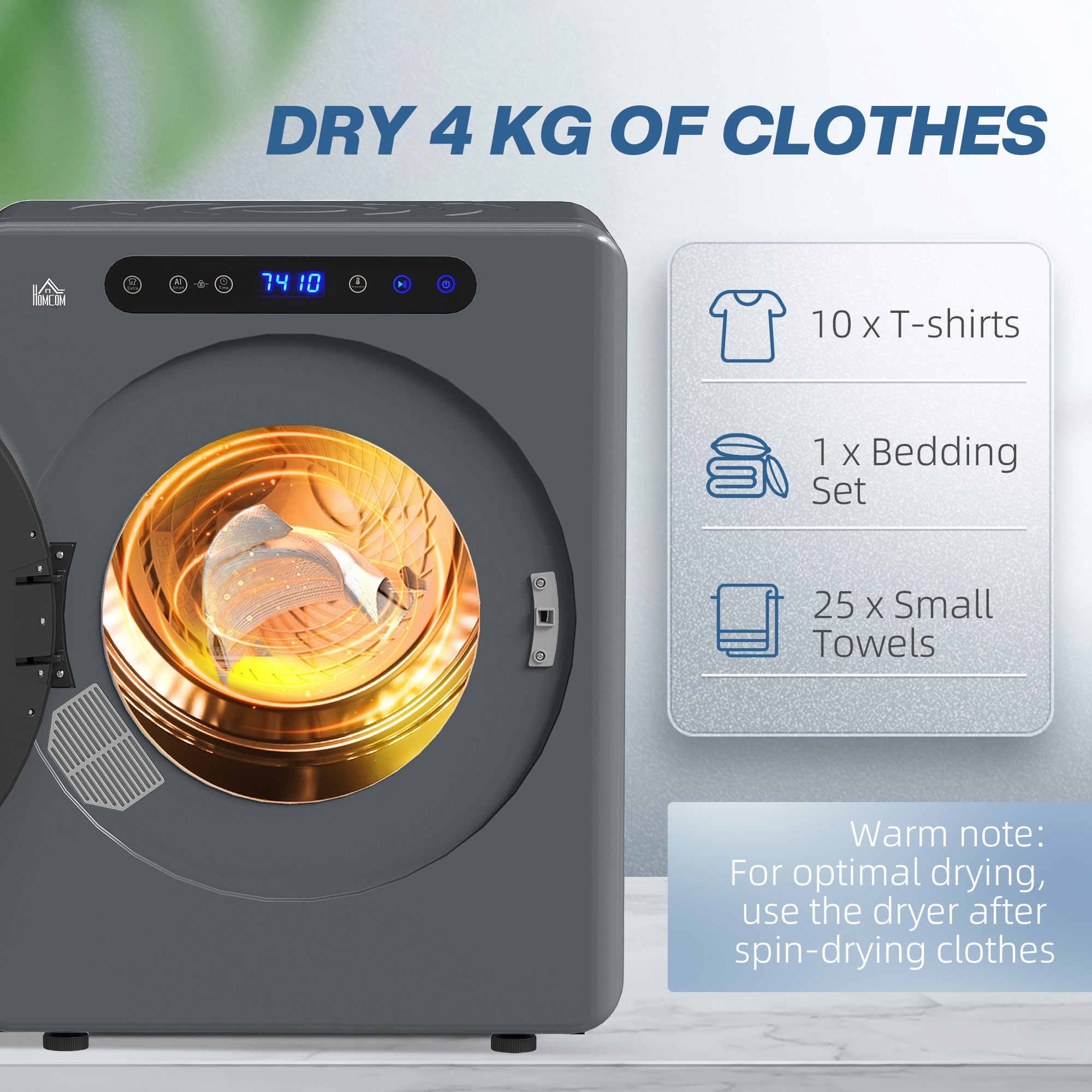 HOMCOM 4kg Compact 40-60? Tumble Dryer - Grey - anydaydirect
