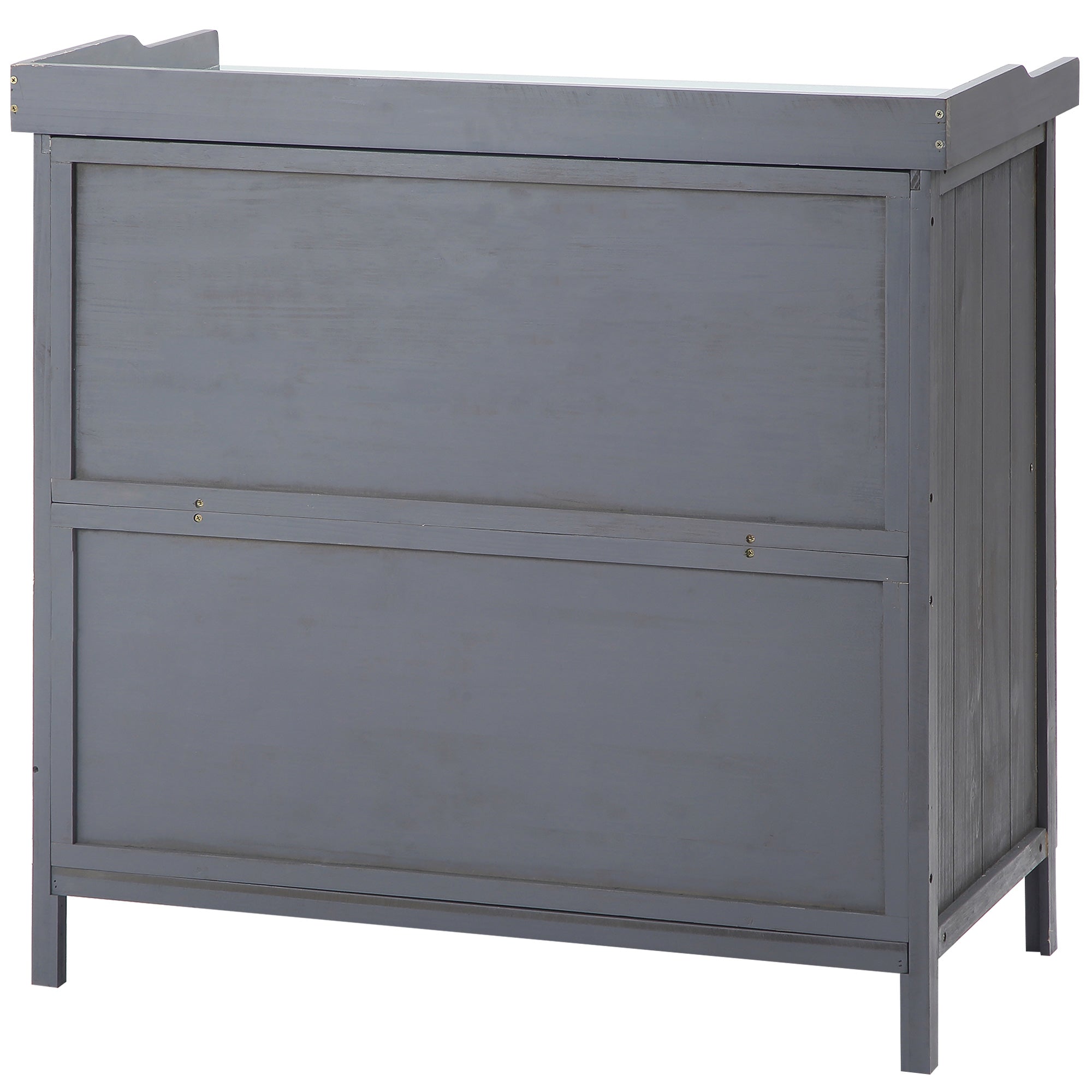 Outsunny Wooden Garden Storage Shed Tool Cabinet Organiser w/ Potting Bench Table, Two Shelves, 98 x 48 x 95.5 cm, Grey - anydaydirect