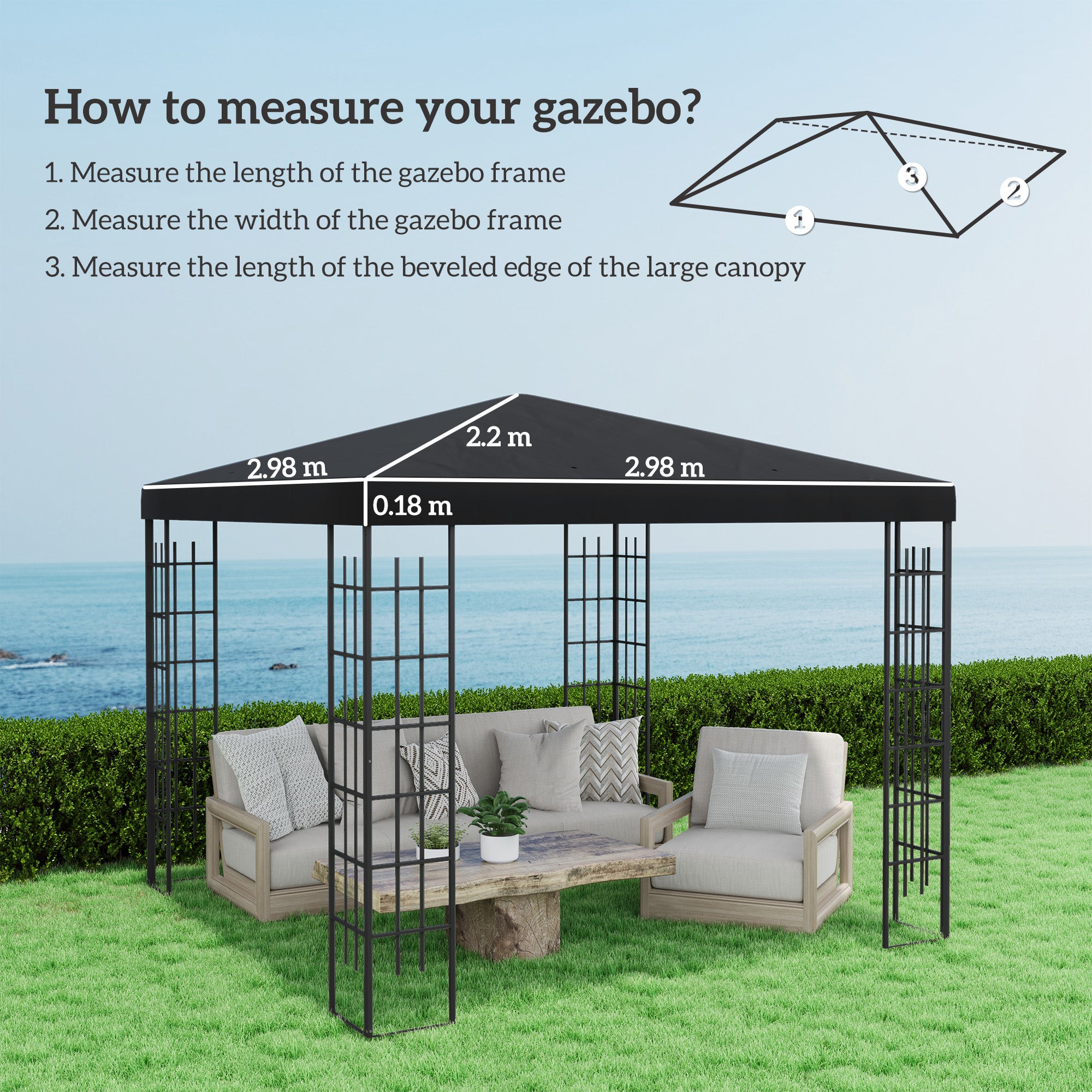 Outsunny 3 x 3(m) Gazebo Frame Replacement - Black - anydaydirect