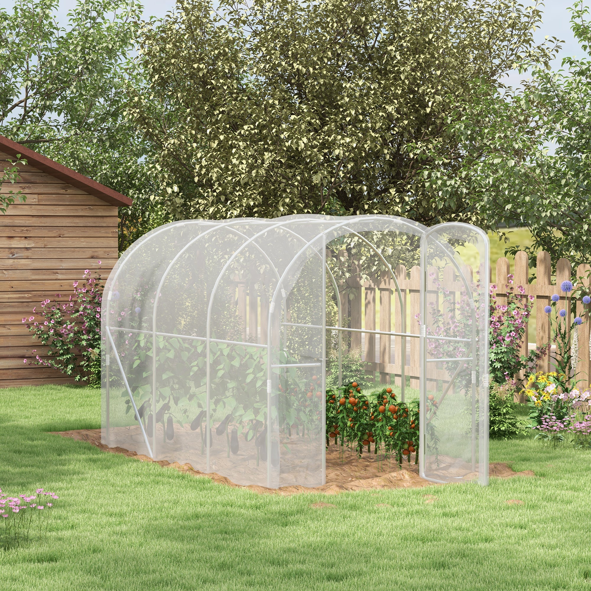 Outsunny Polytunnel Greenhouse Walk-in Grow House with PE Cover, Door and Galvanised Steel Frame, 3 x 2 x 2m, Clear - anydaydirect