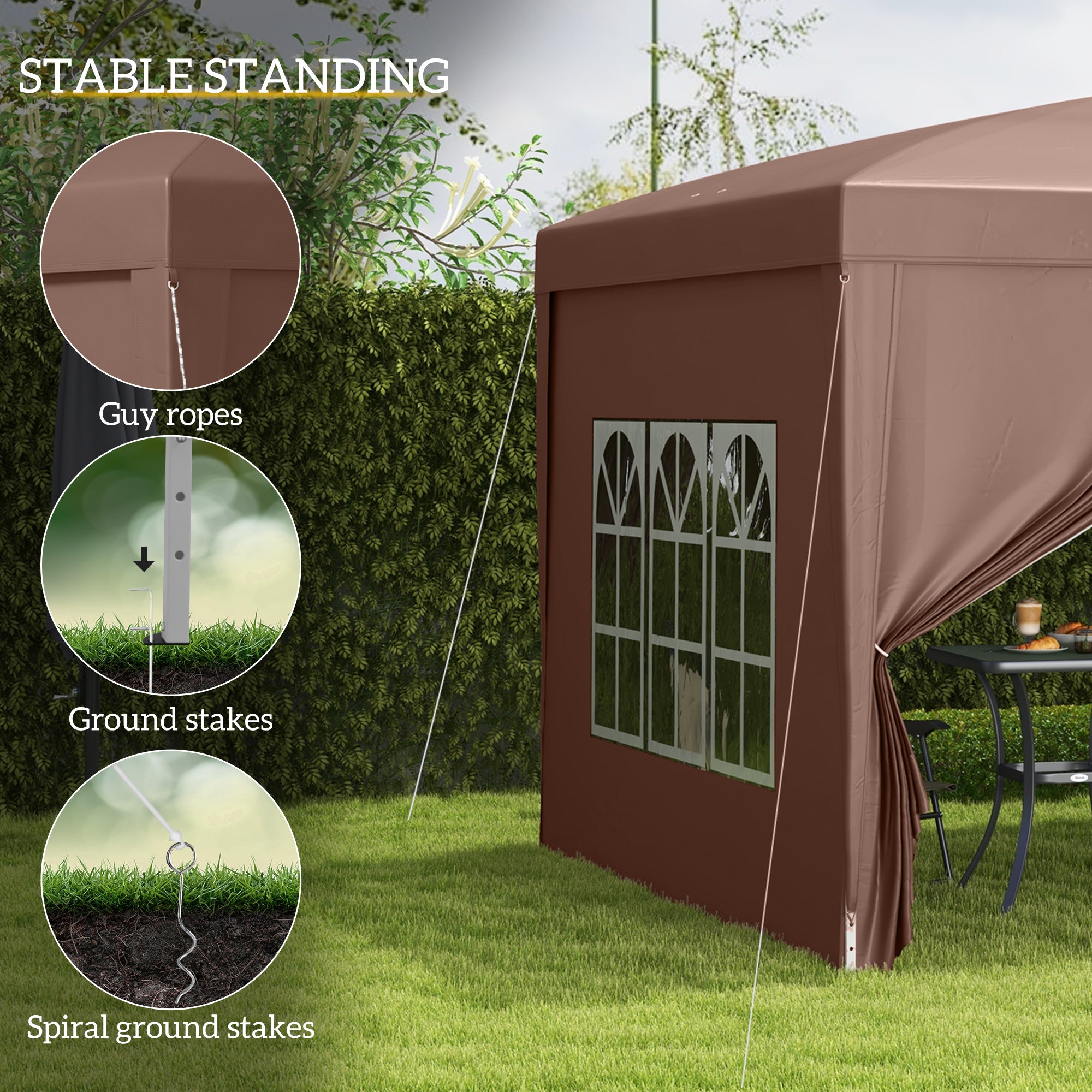 Outsunny 3 x 3 m Pop Up Gazebo, Wedding Party Canopy Tent Marquee with Carry Bag and Windows, Coffee - anydaydirect