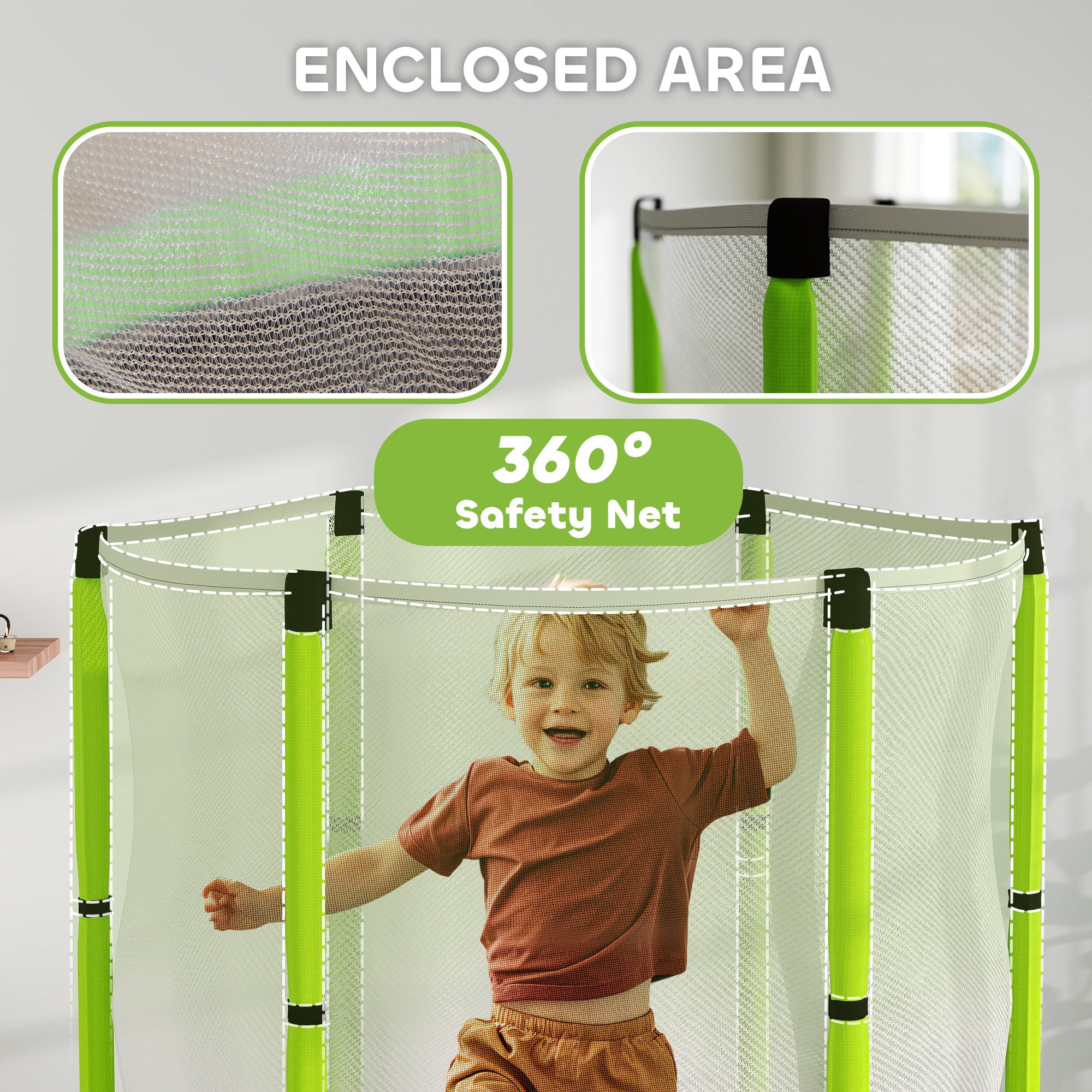 AIYAPLAY 4.6ft Toddler Trampoline w/ Safety Enclosure Net, for Indoor Outdoor Use, Ages 3-6 Years, Green - anydaydirect