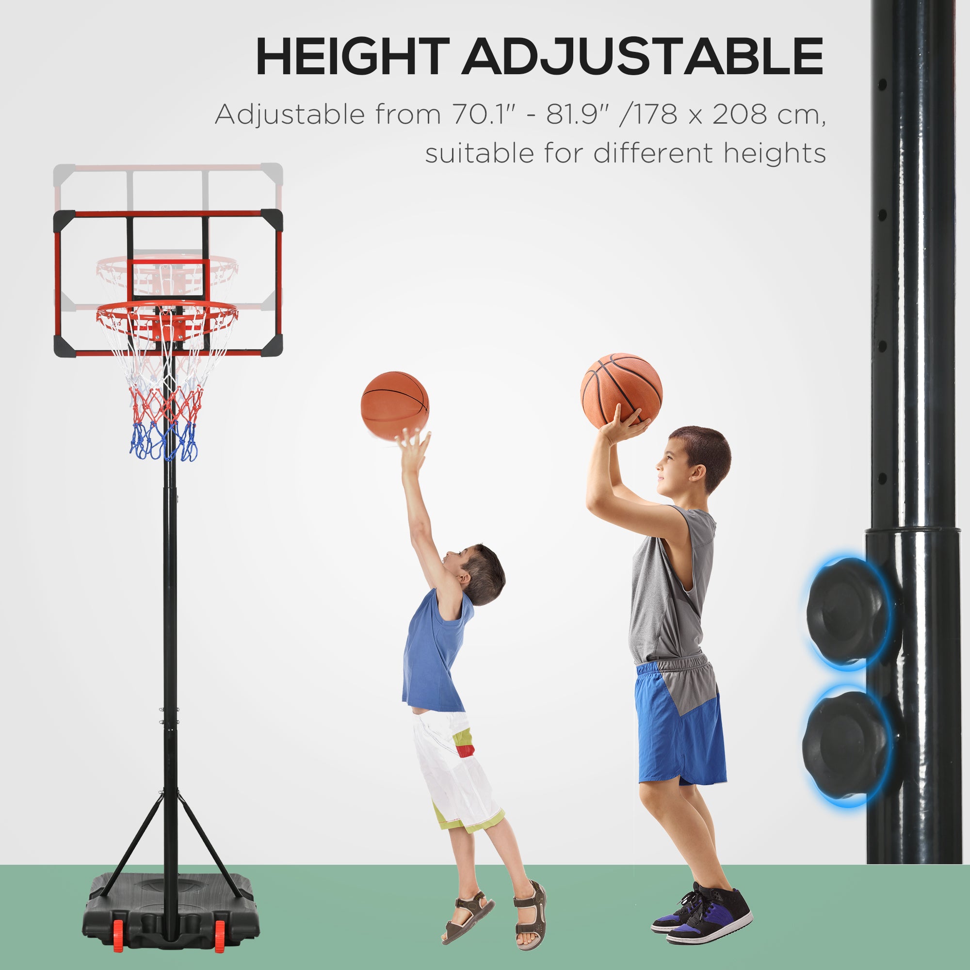 SPORTNOW Height Adjustable Basketball Hoop and Stand with Firm Backboard and Weighted Base, Portable on Wheels, Red - anydaydirect