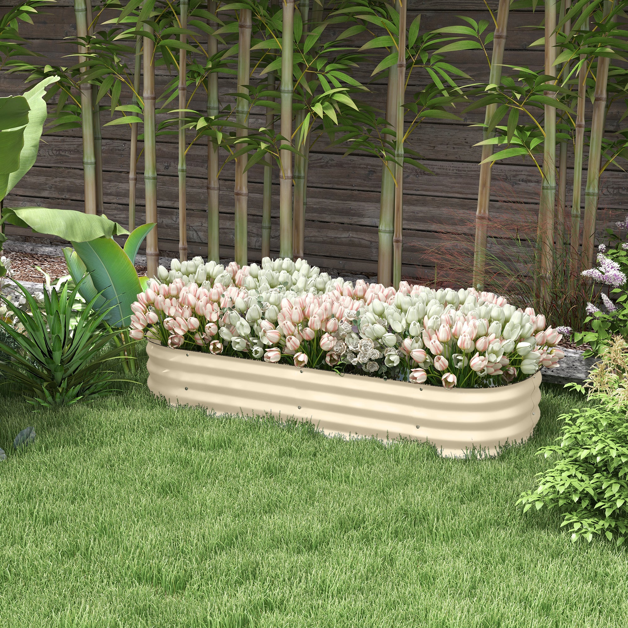 Outsunny Galvanised Raised Garden Bed, Metal Planter Box with Safety Edging, for Flowers, Herbs, Succulents, Cream White - anydaydirect