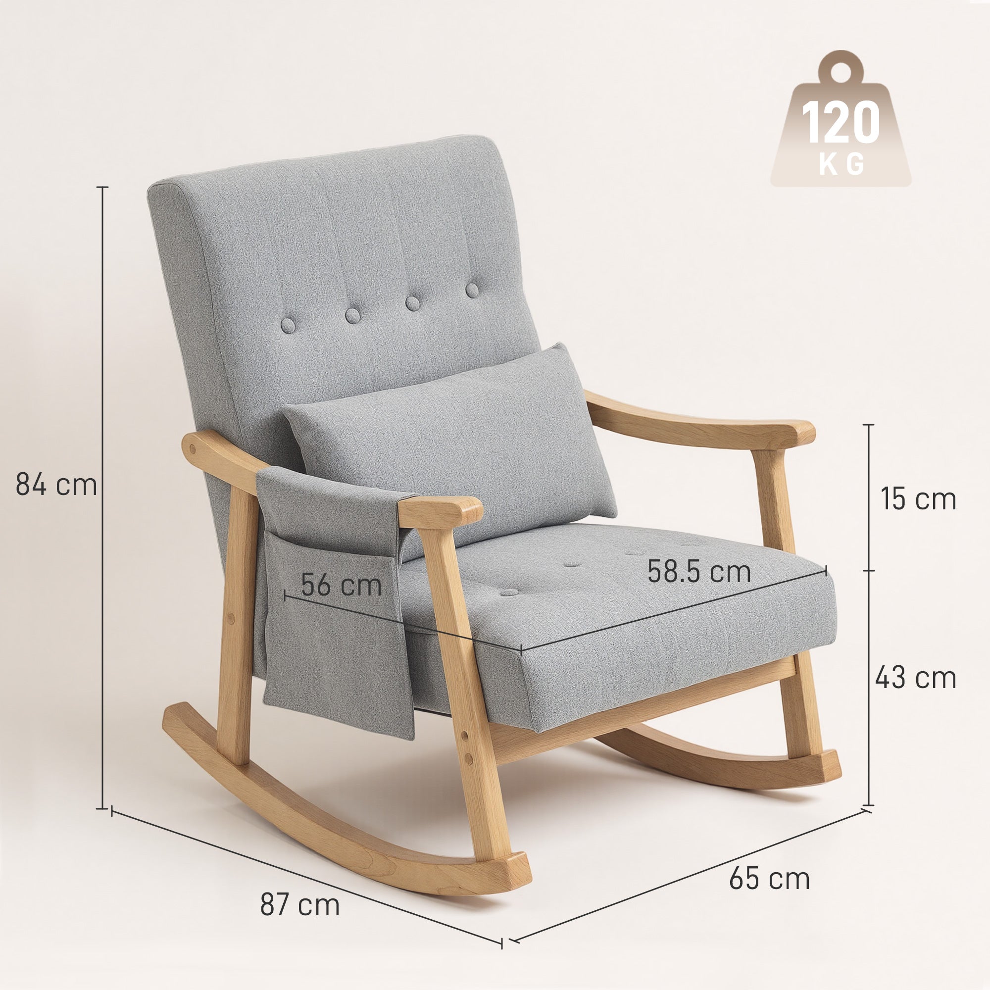 HOMCOM Wood Frame Rocking Accent Chair - Light Grey - anydaydirect